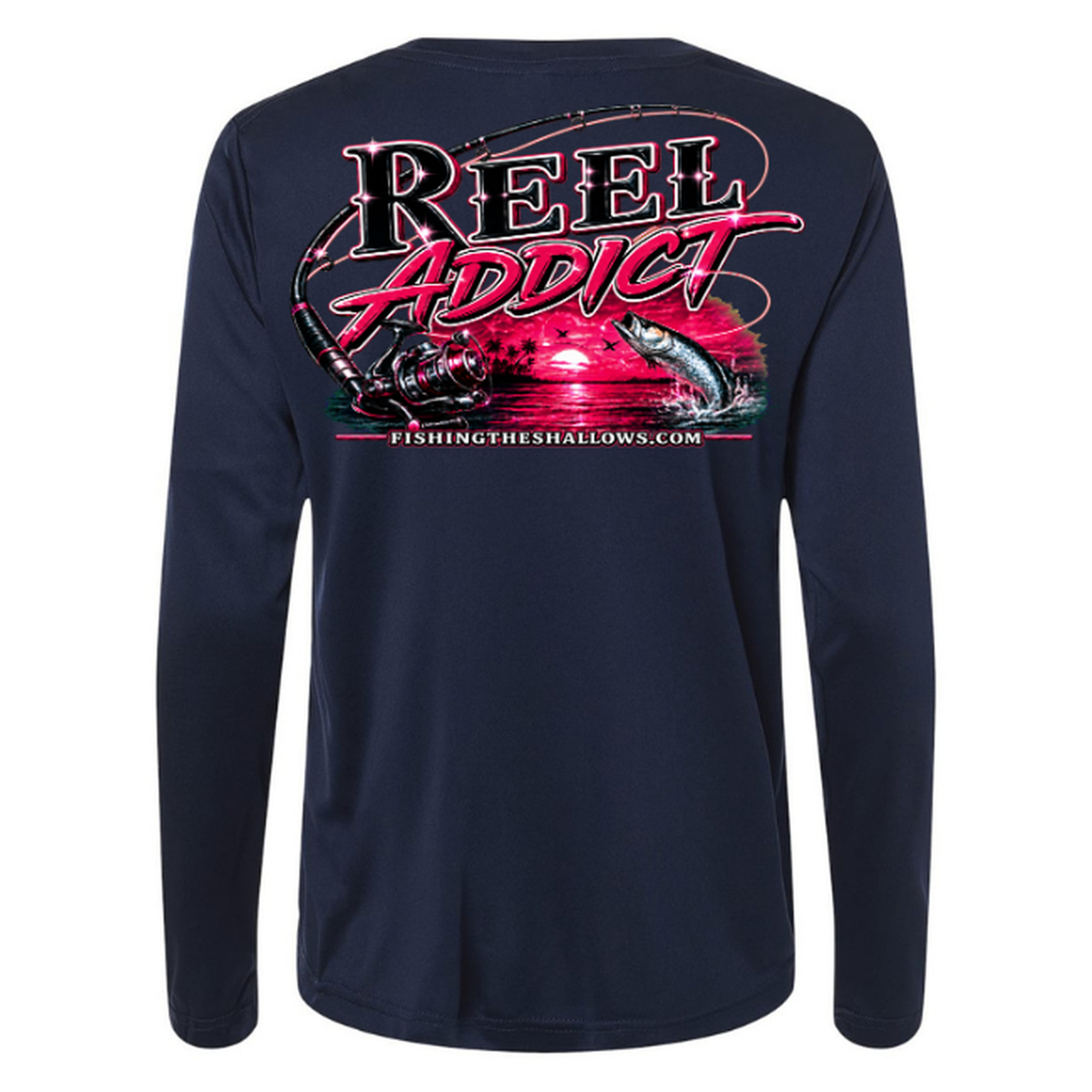 Reel Addict Pink – Women's Long Sleeve - Classic Navy - Back