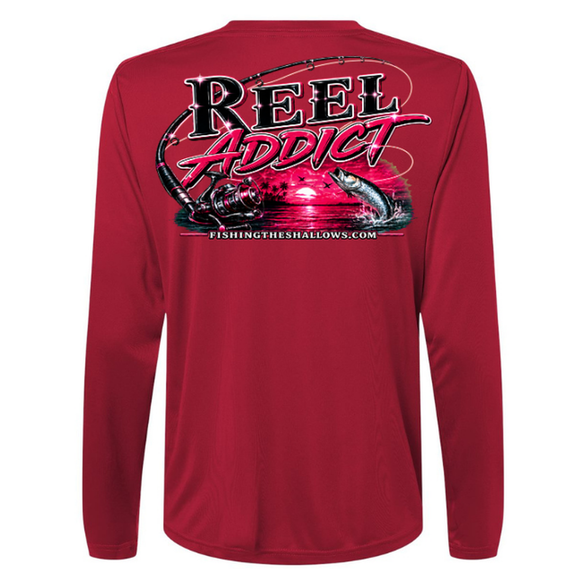 Reel Addict Pink – Women's Long Sleeve - Classic Red - Back