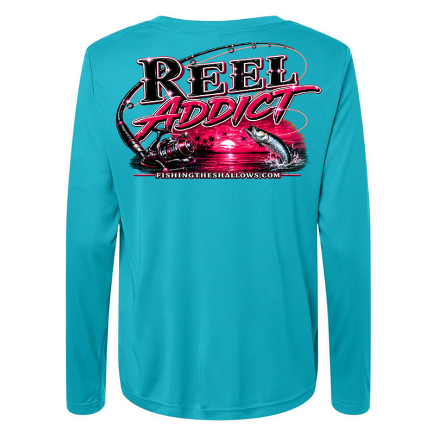 Reel Addict Pink – Women's Long Sleeve - Clear Teal - Back
