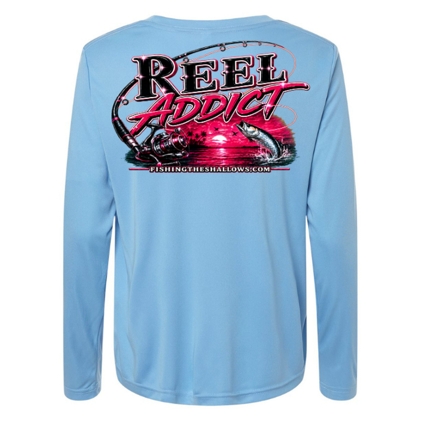 Reel Addict Pink – Women's Long Sleeve - Columbia Blue - Back