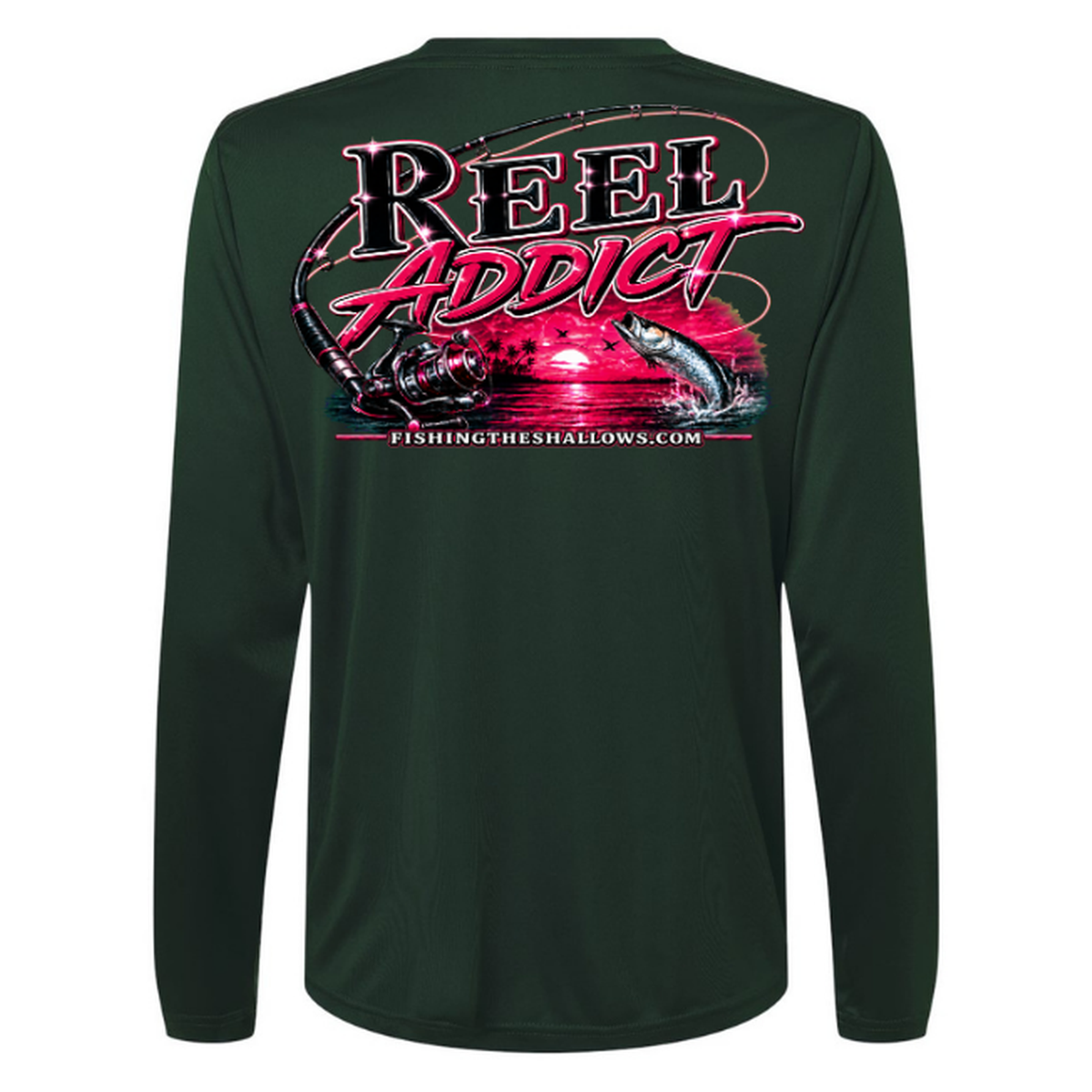Reel Addict Pink – Women's Long Sleeve - Forest - Back