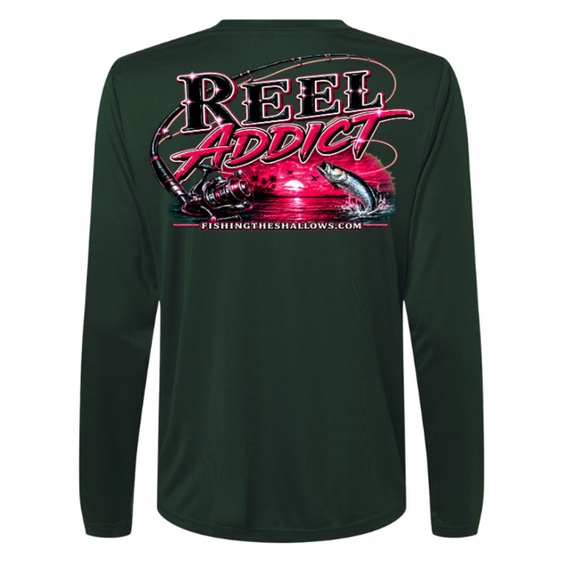 Reel Addict Pink – Women's Long Sleeve - Forest - Back