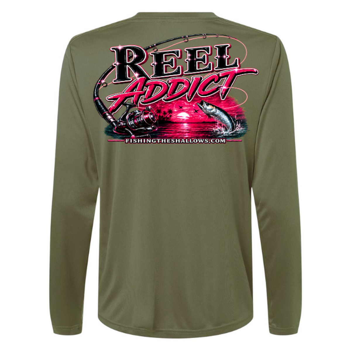 Reel Addict Pink – Women's Long Sleeve - Military Green - Back