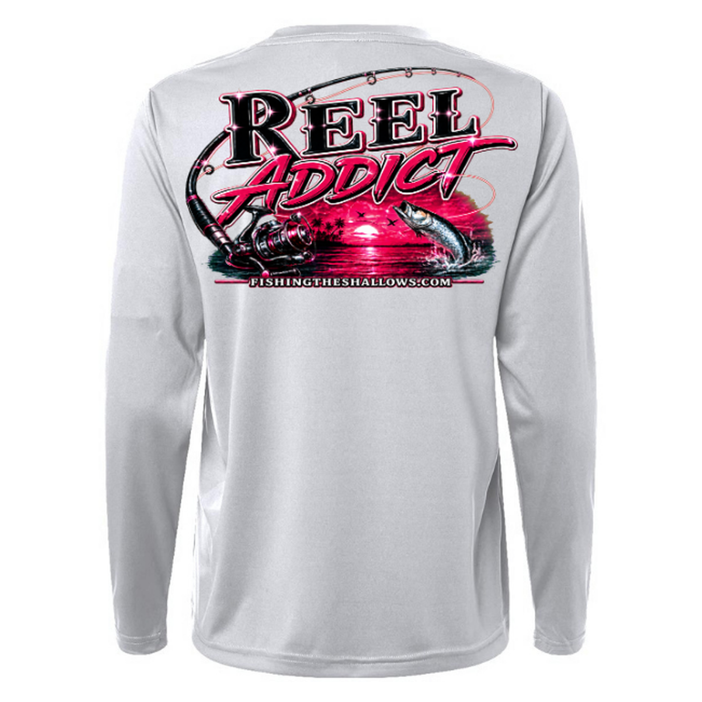 Reel Addict Pink – Women's Long Sleeve - Platinum - Back
