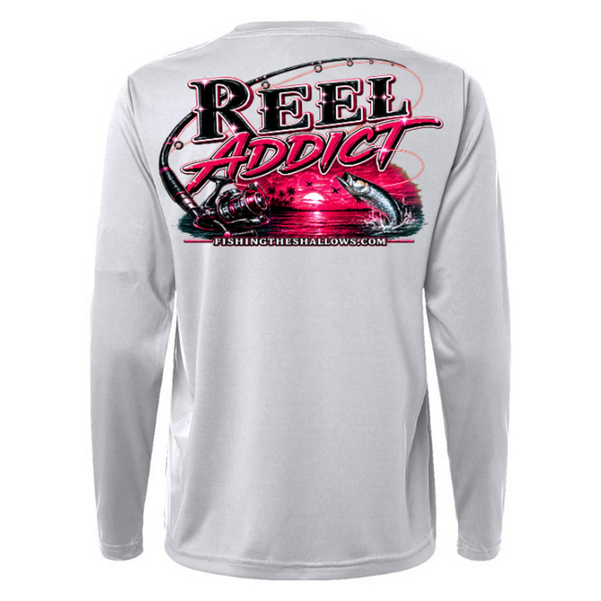Reel Addict Pink – Women's Long Sleeve - Platinum - Back