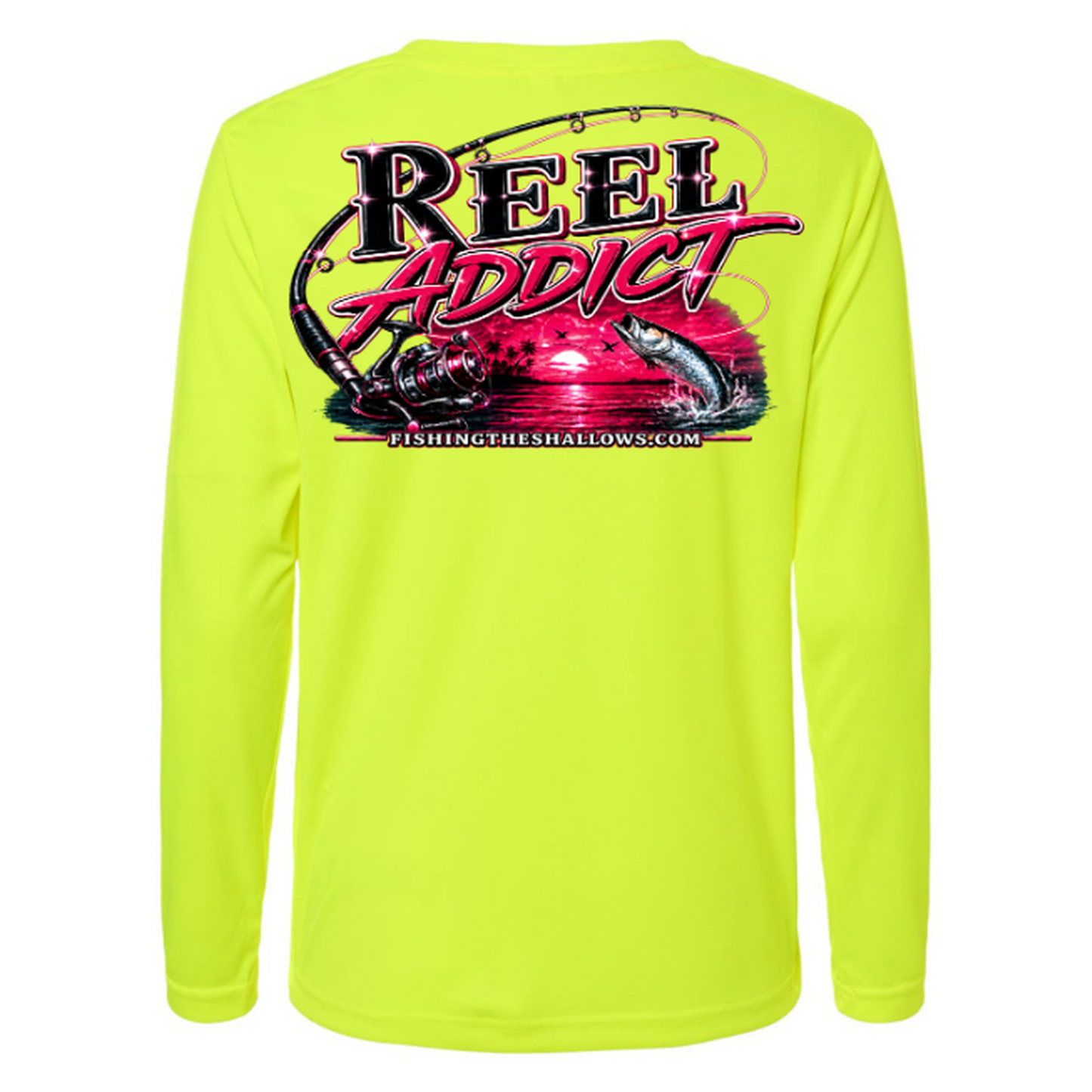 Reel Addict Pink – Women's Long Sleeve - Safety Yellow - Back