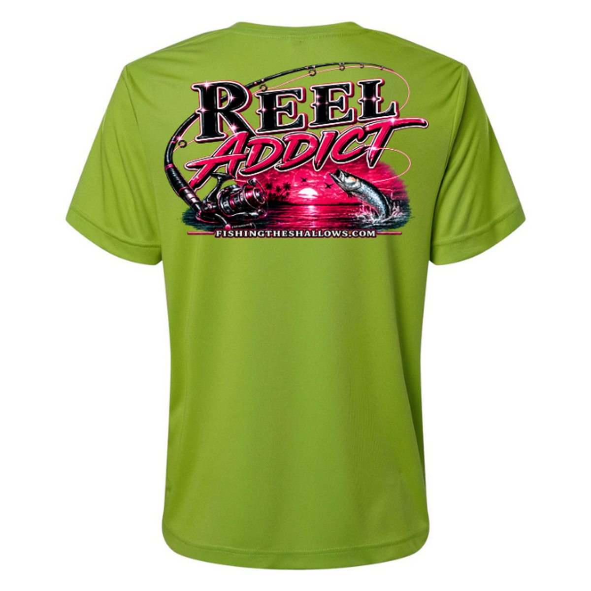Reel Addict Pink – Women's Short Sleeve - Acid Green - Back