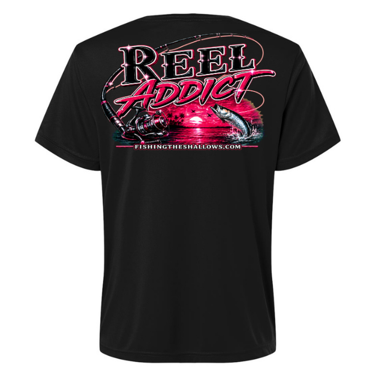 Reel Addict Pink – Women's Short Sleeve - Black - Back