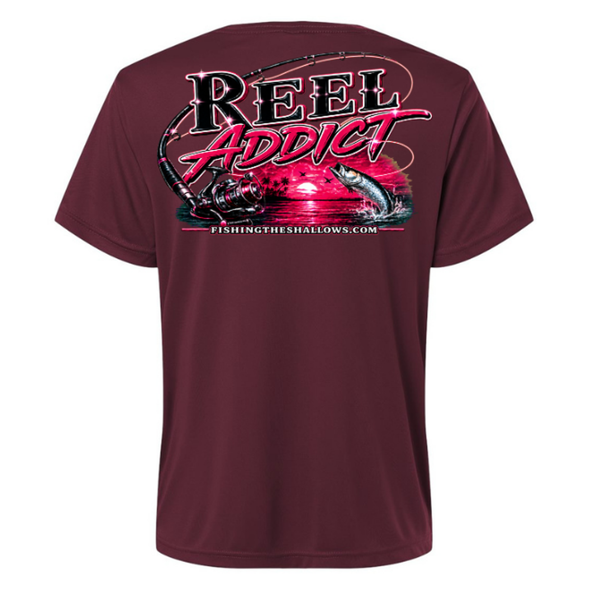 Reel Addict Pink – Women's Short Sleeve - Burgundy - Back