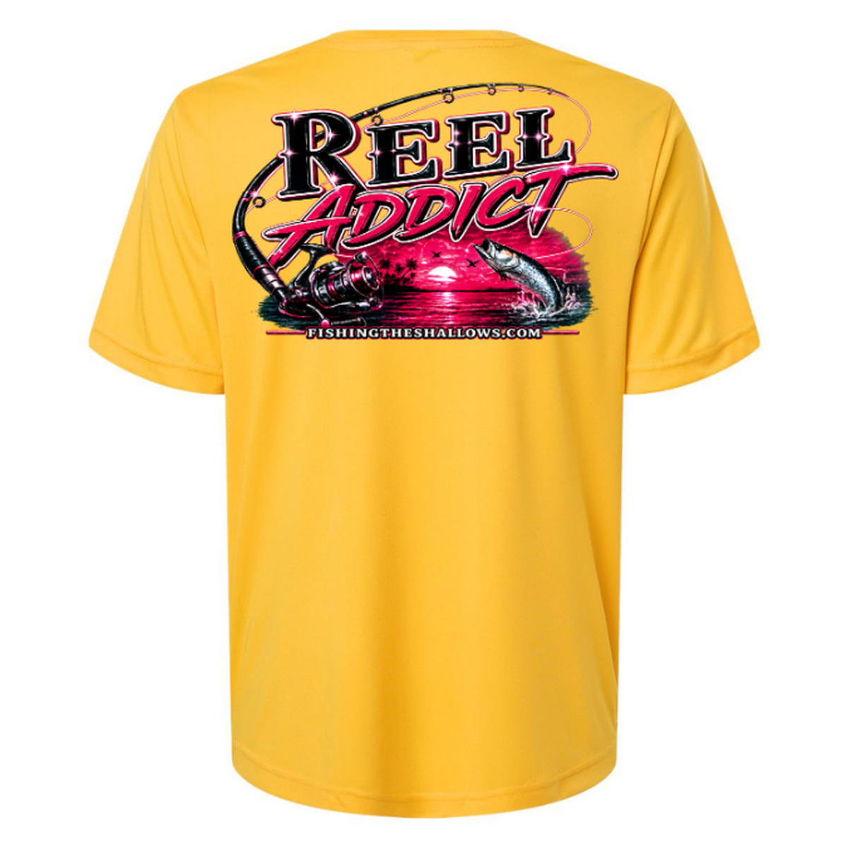 Reel Addict Pink – Women's Short Sleeve - Campus Gold - Back