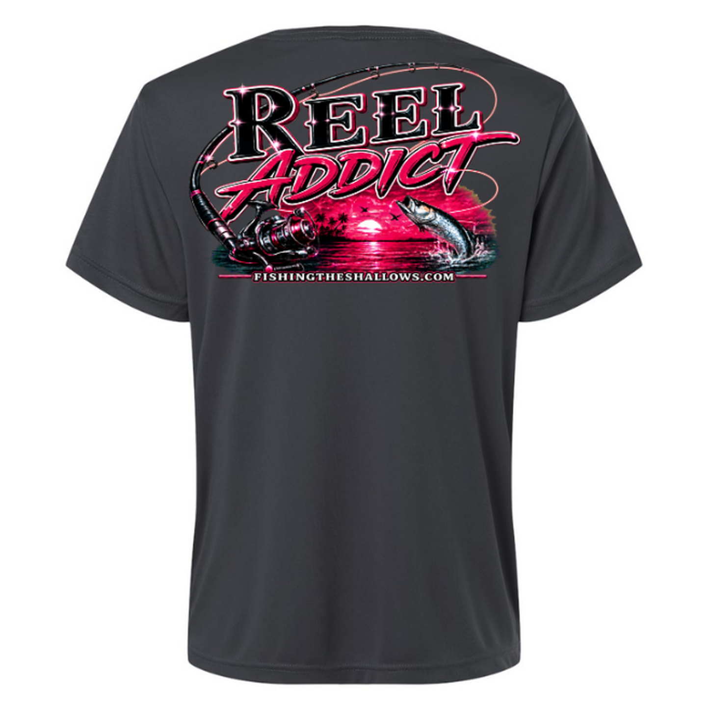 Reel Addict Pink – Women's Short Sleeve - Carbon - Back