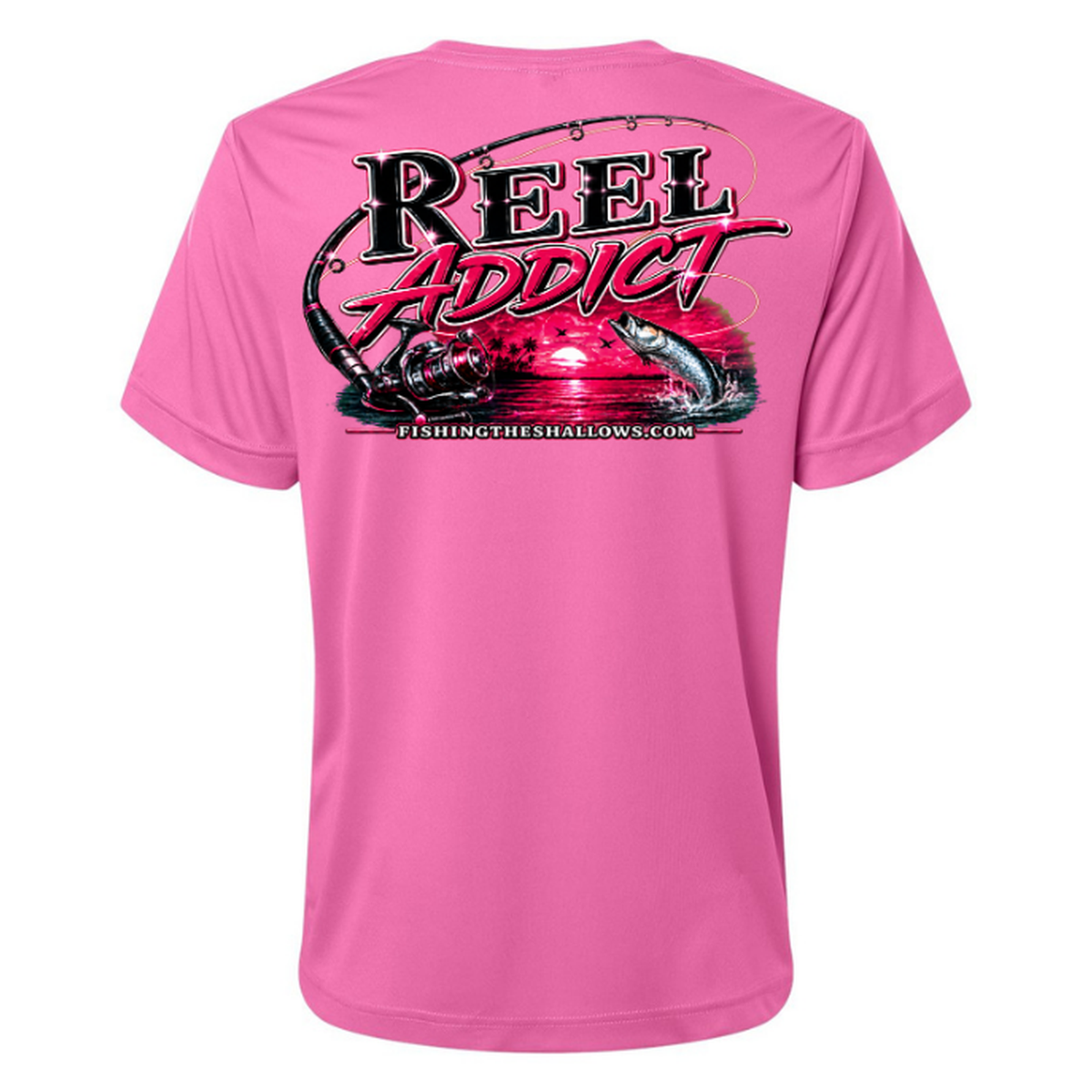 Reel Addict Pink – Women's Short Sleeve - Charity Pink - Back