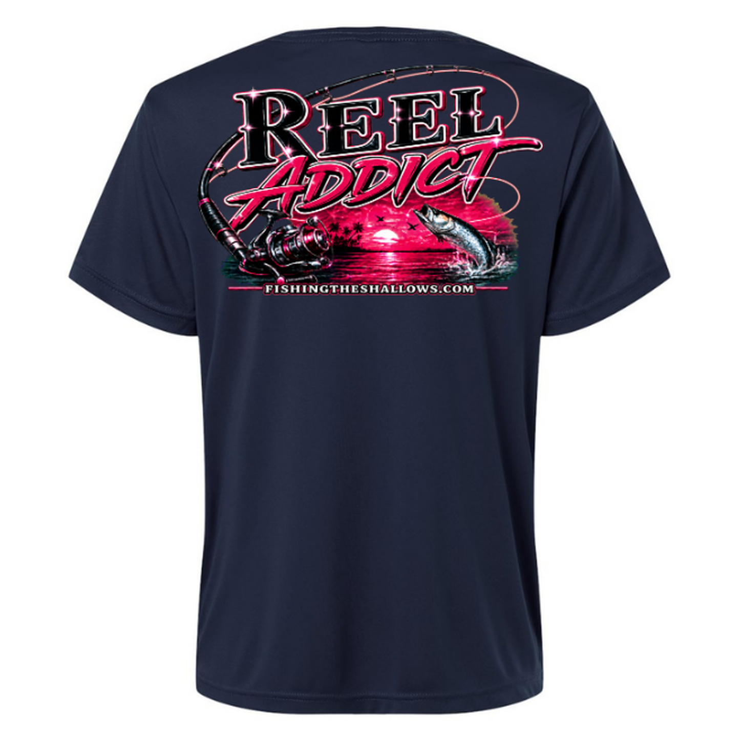 Reel Addict Pink – Women's Short Sleeve - Classic Navy - Back