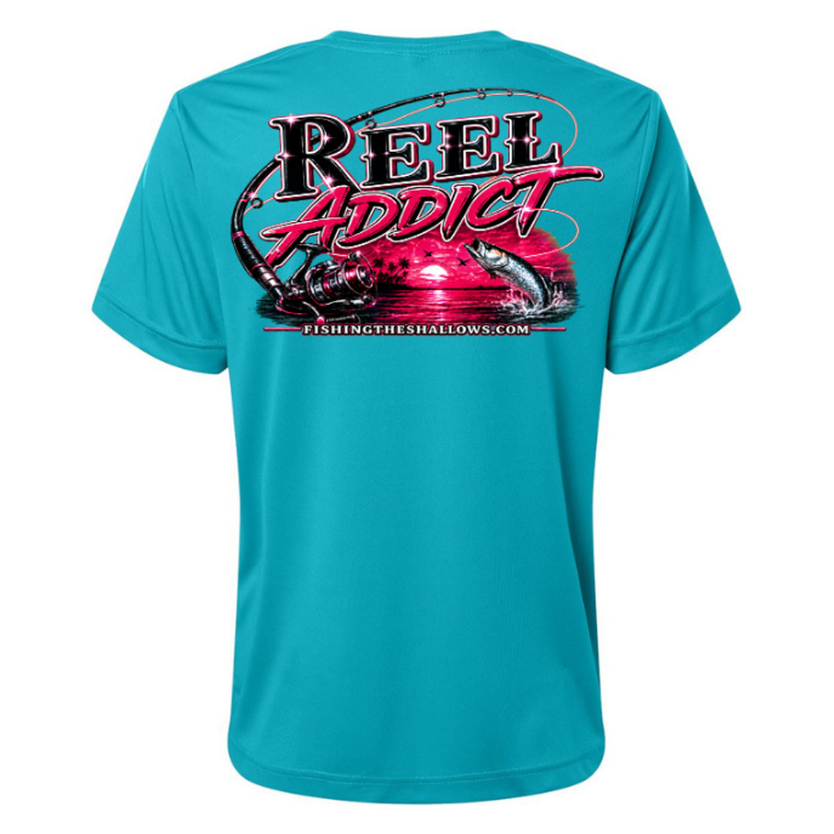 Reel Addict Pink – Women's Short Sleeve - Clear Teal - Back