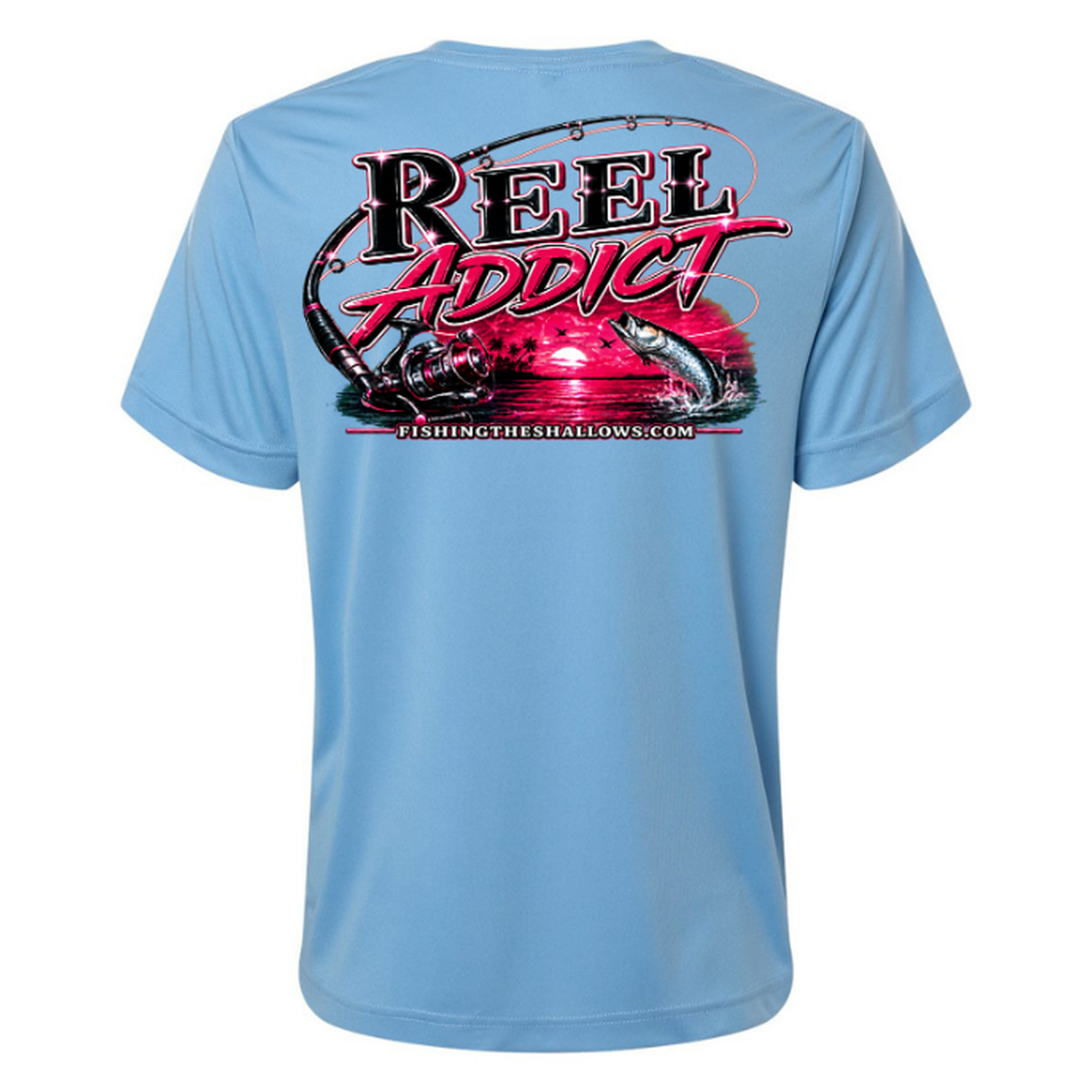 Reel Addict Pink – Women's Short Sleeve - Columbia Blue - Back