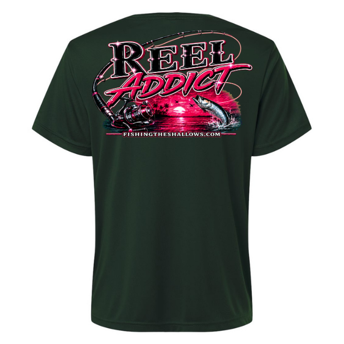 Reel Addict Pink – Women's Short Sleeve - Forest - Back