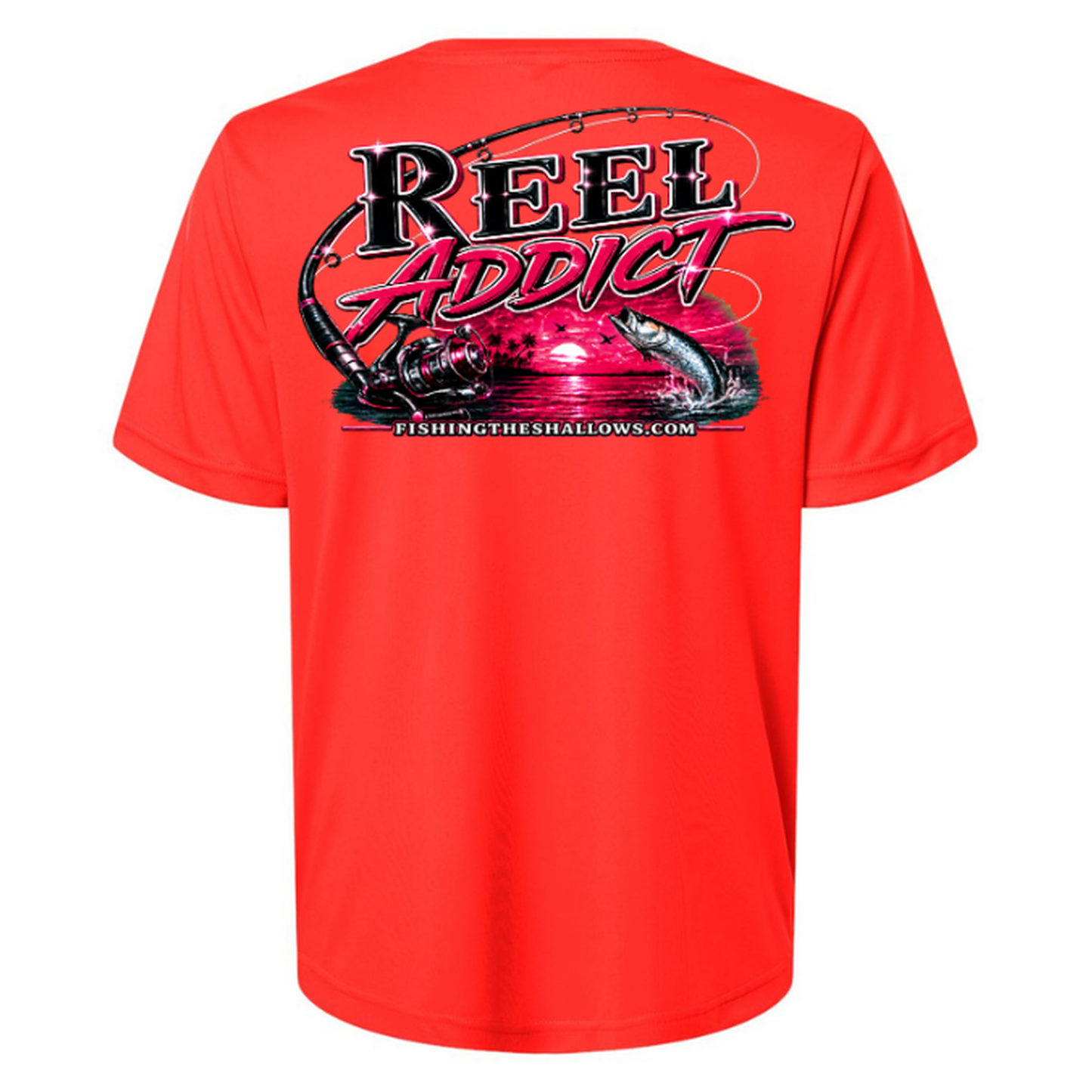 Reel Addict Pink – Women's Short Sleeve - Marina Red - Back