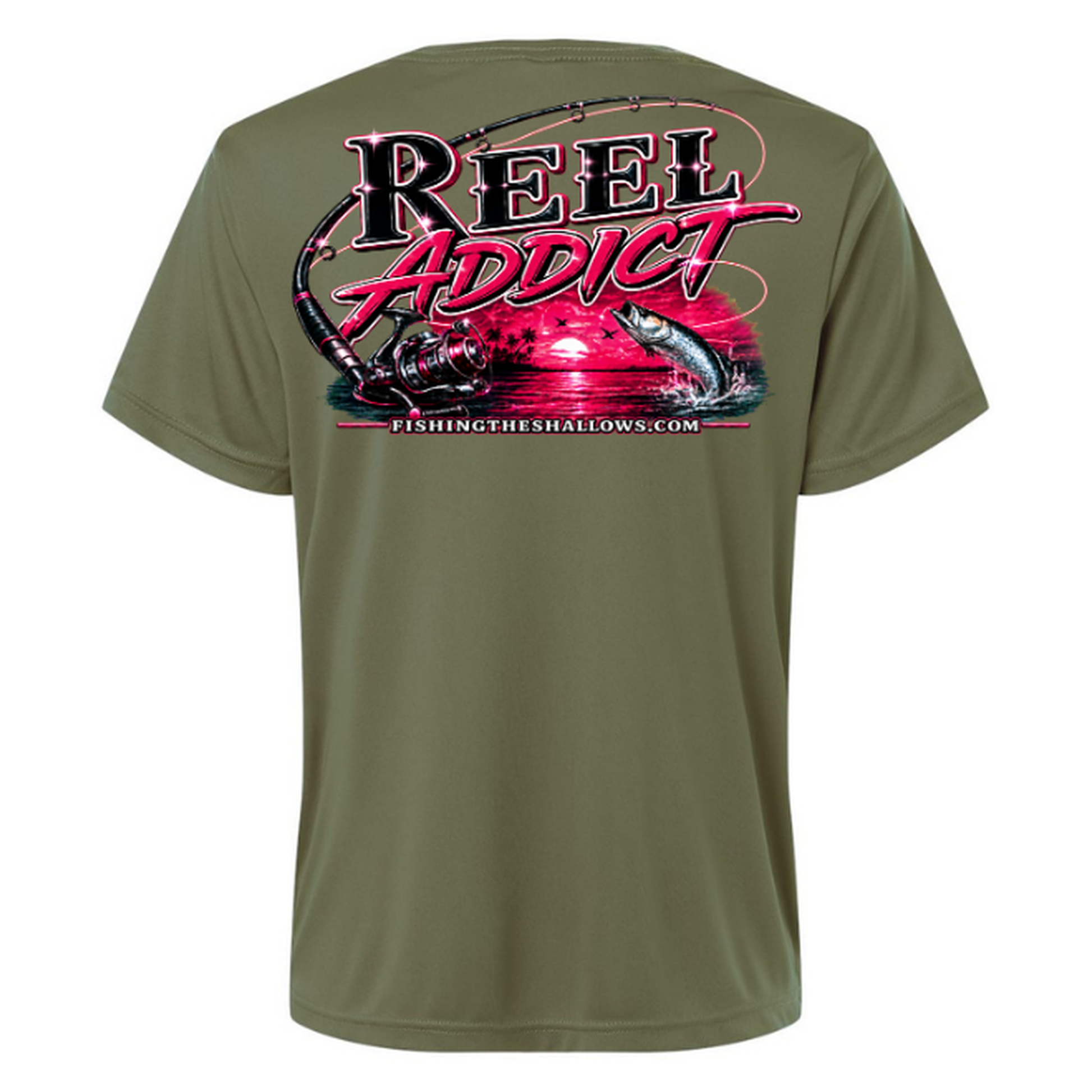 Reel Addict Pink – Women's Short Sleeve - Military Green - Back