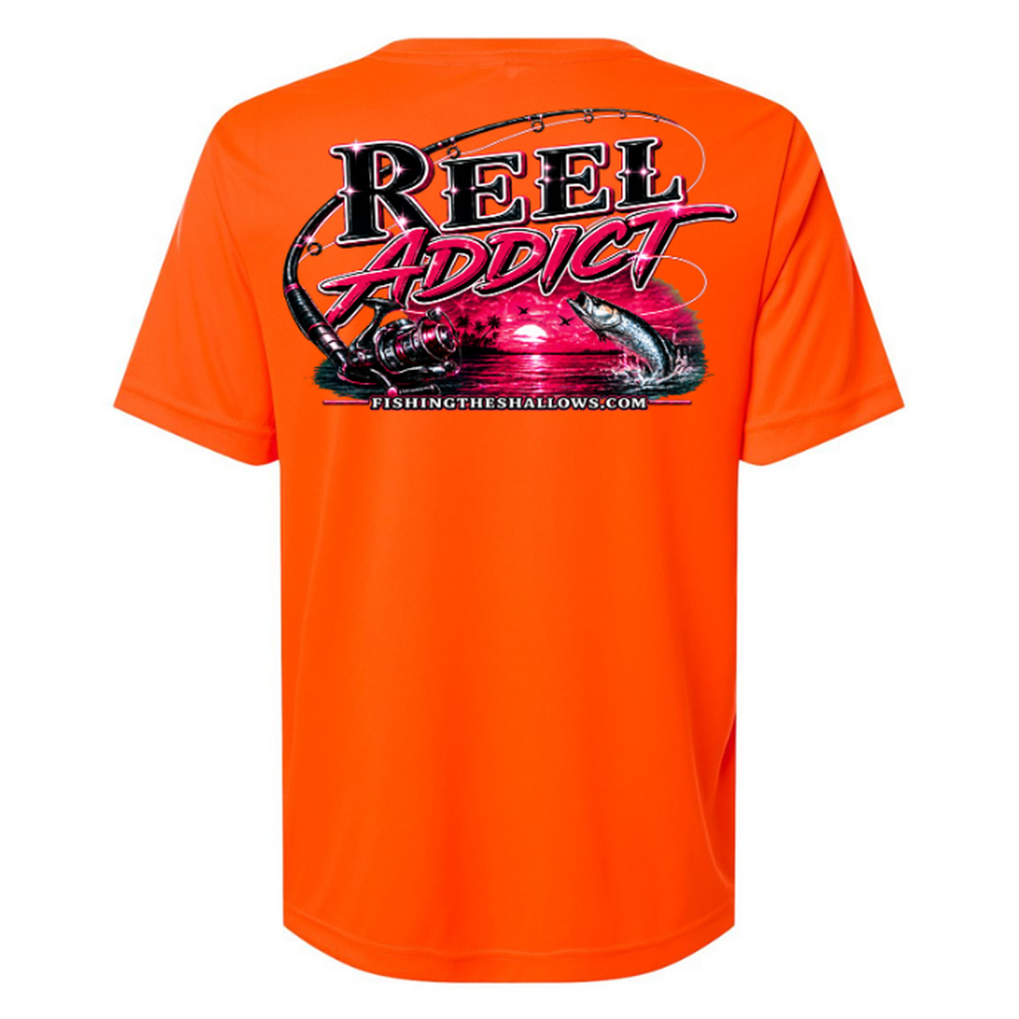 Reel Addict Pink – Women's Short Sleeve - Safety Orange - Back