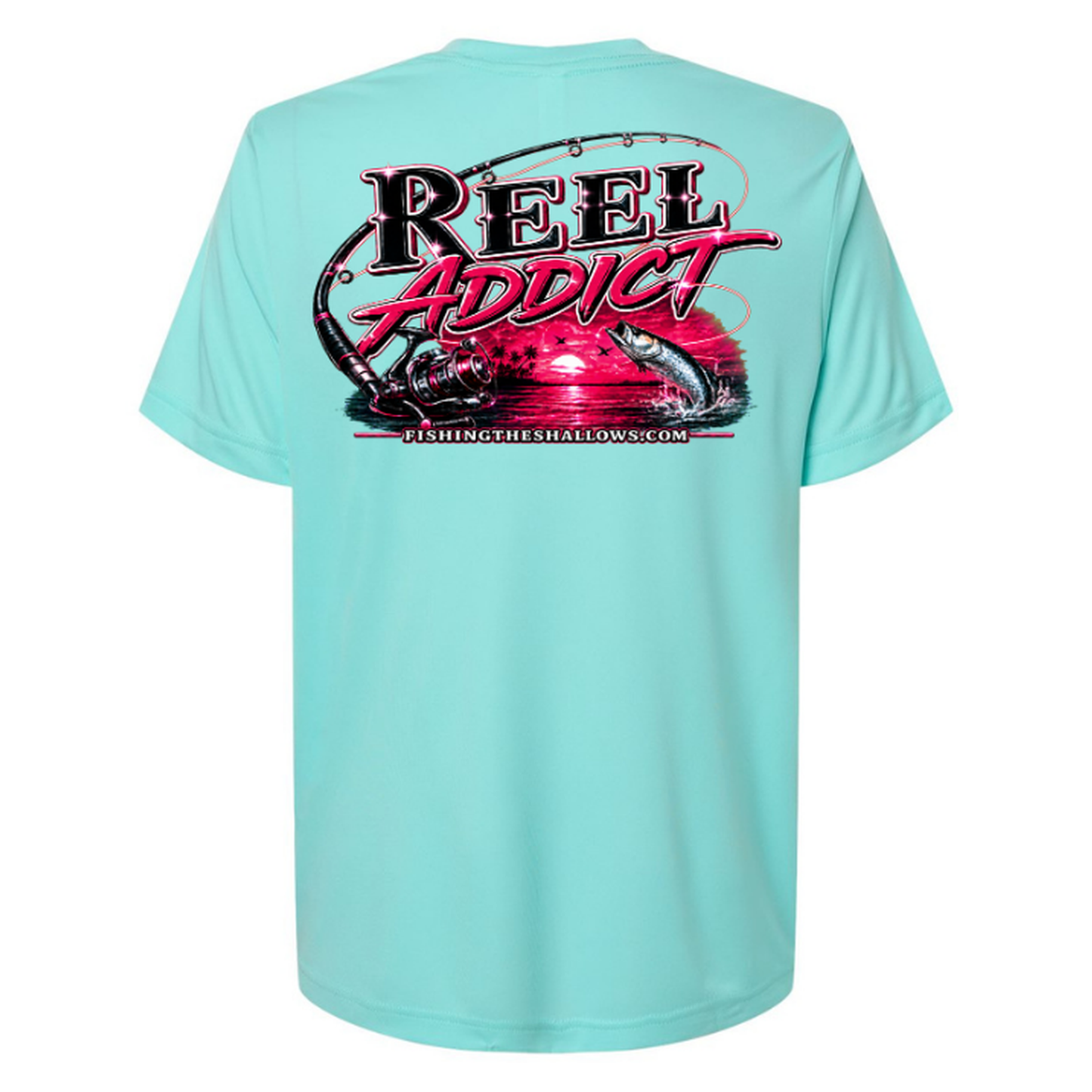 Reel Addict Pink – Women's Short Sleeve - Sea Glass - Back