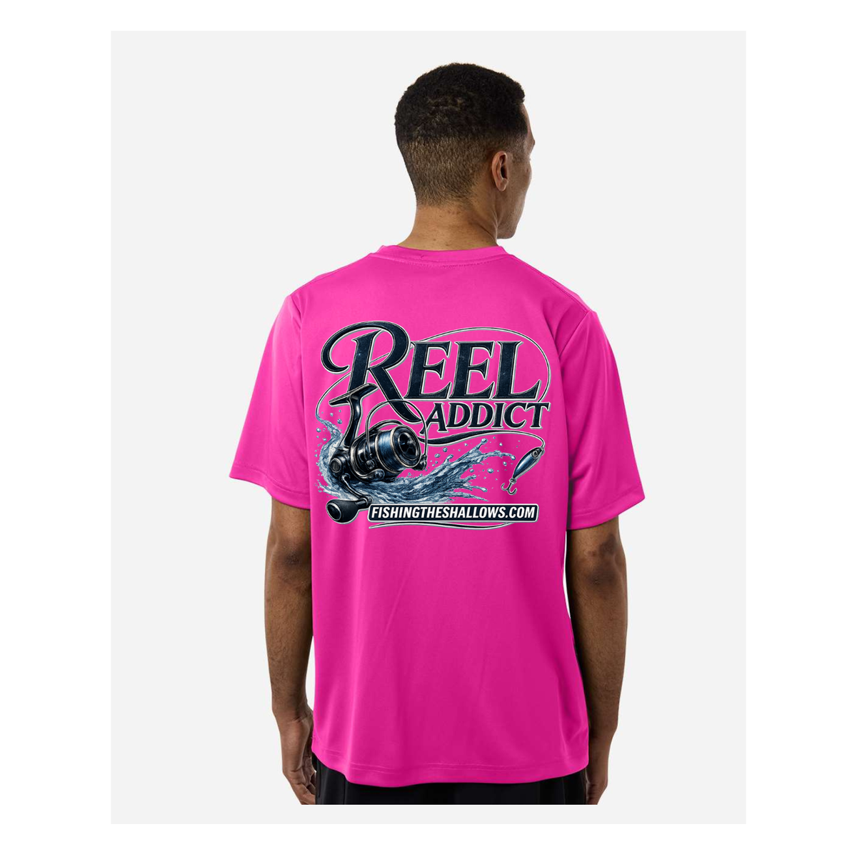 Reel Addict – Men's Short Sleeve - Bright Magenta - Back