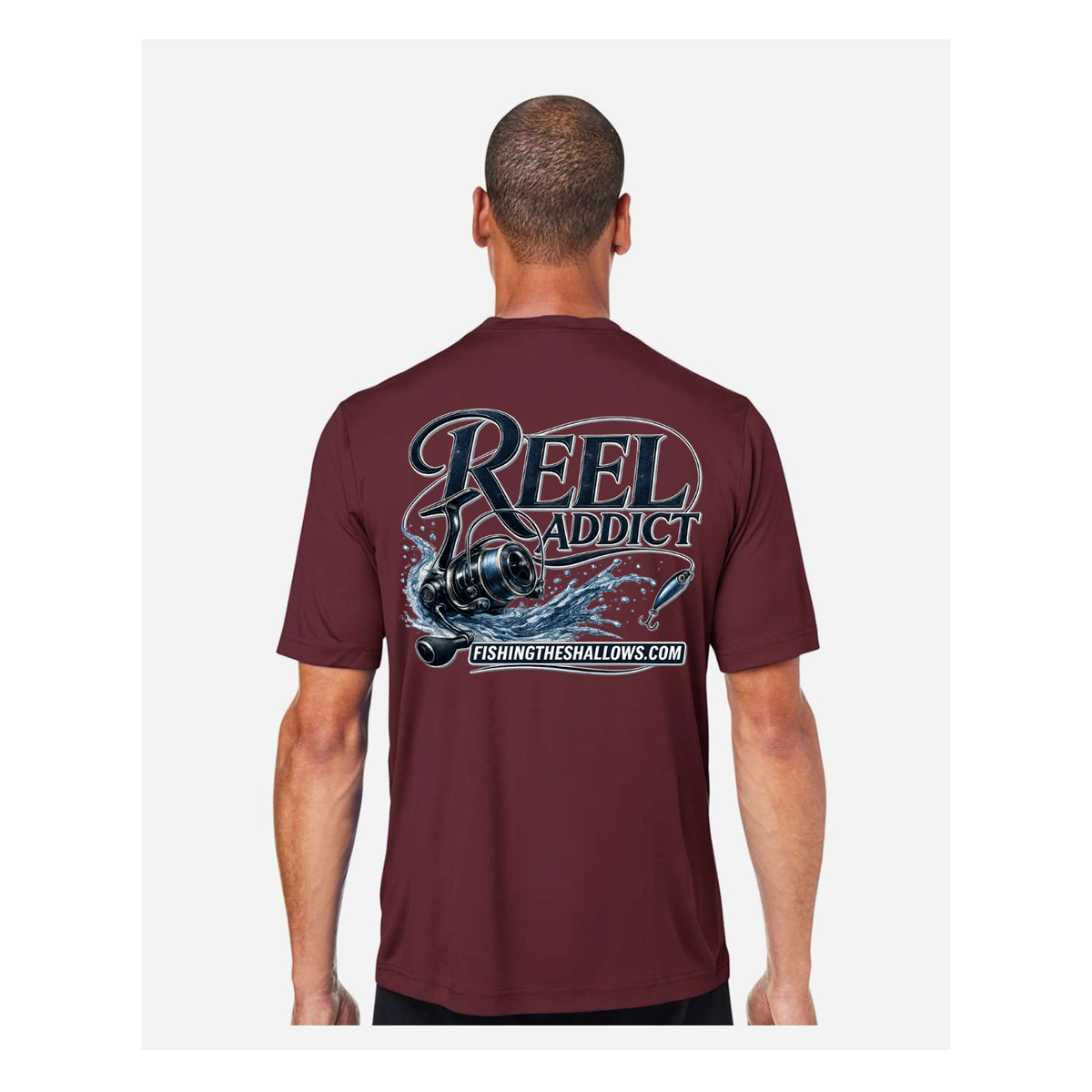 Reel Addict – Men's Short Sleeve - Burgundy - Back