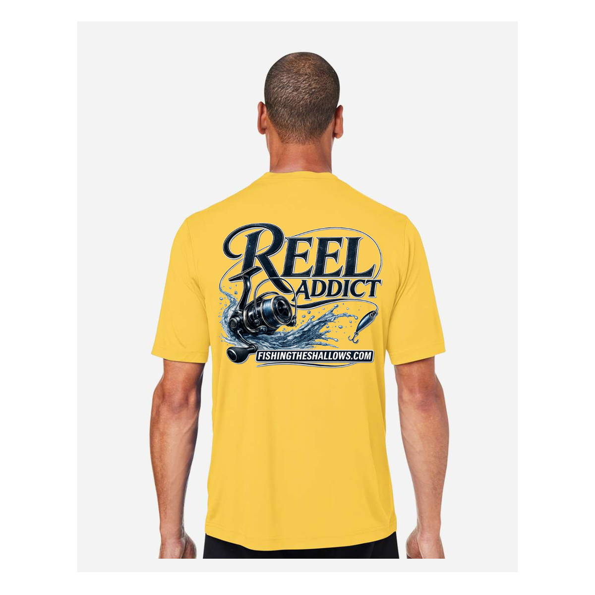 Reel Addict – Men's Short Sleeve - Campus Gold - Back