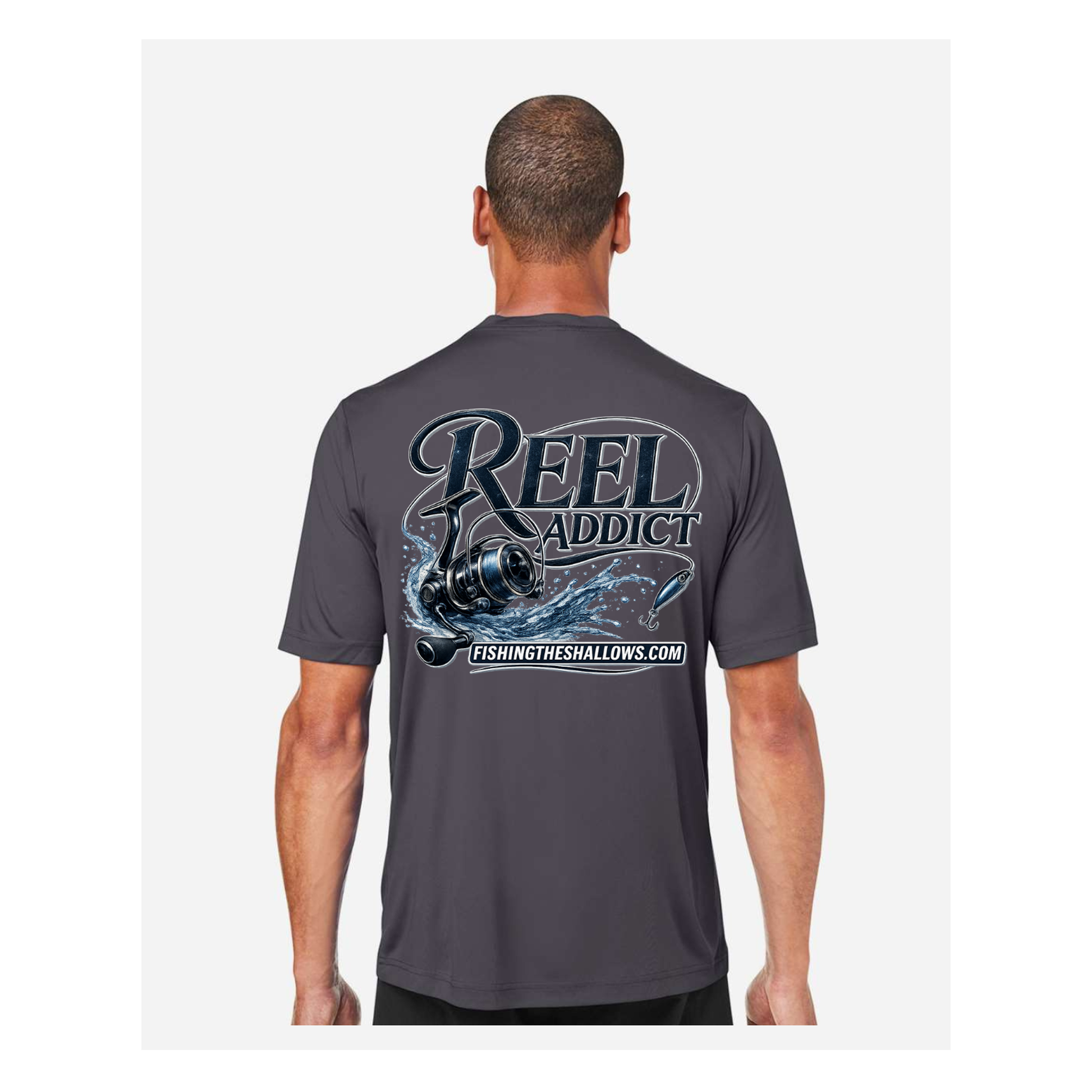 Reel Addict – Men's Short Sleeve - Carbon - Back