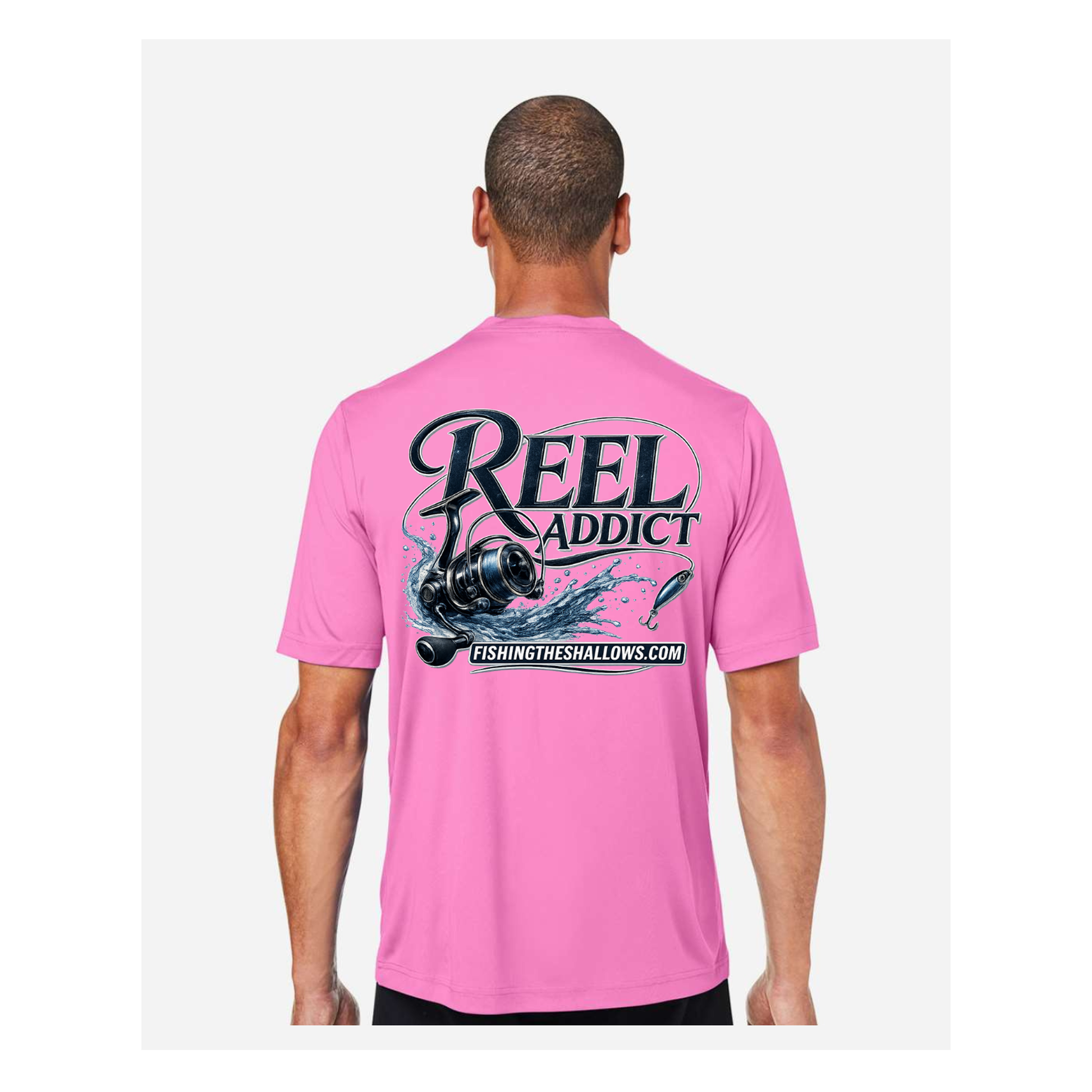 Reel Addict – Men's Short Sleeve - Charity Pink - Back