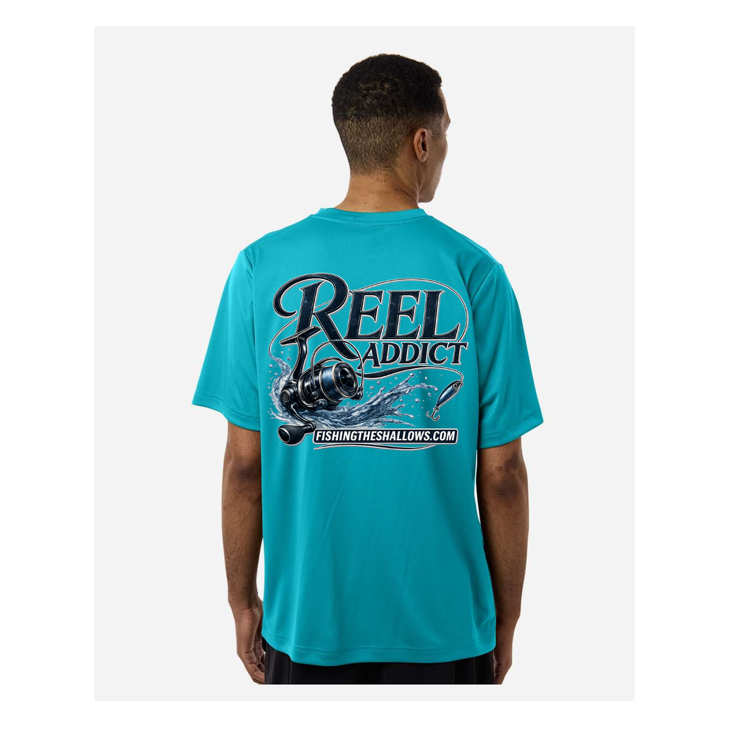 Reel Addict – Men's Short Sleeve - Clear Teal - Back