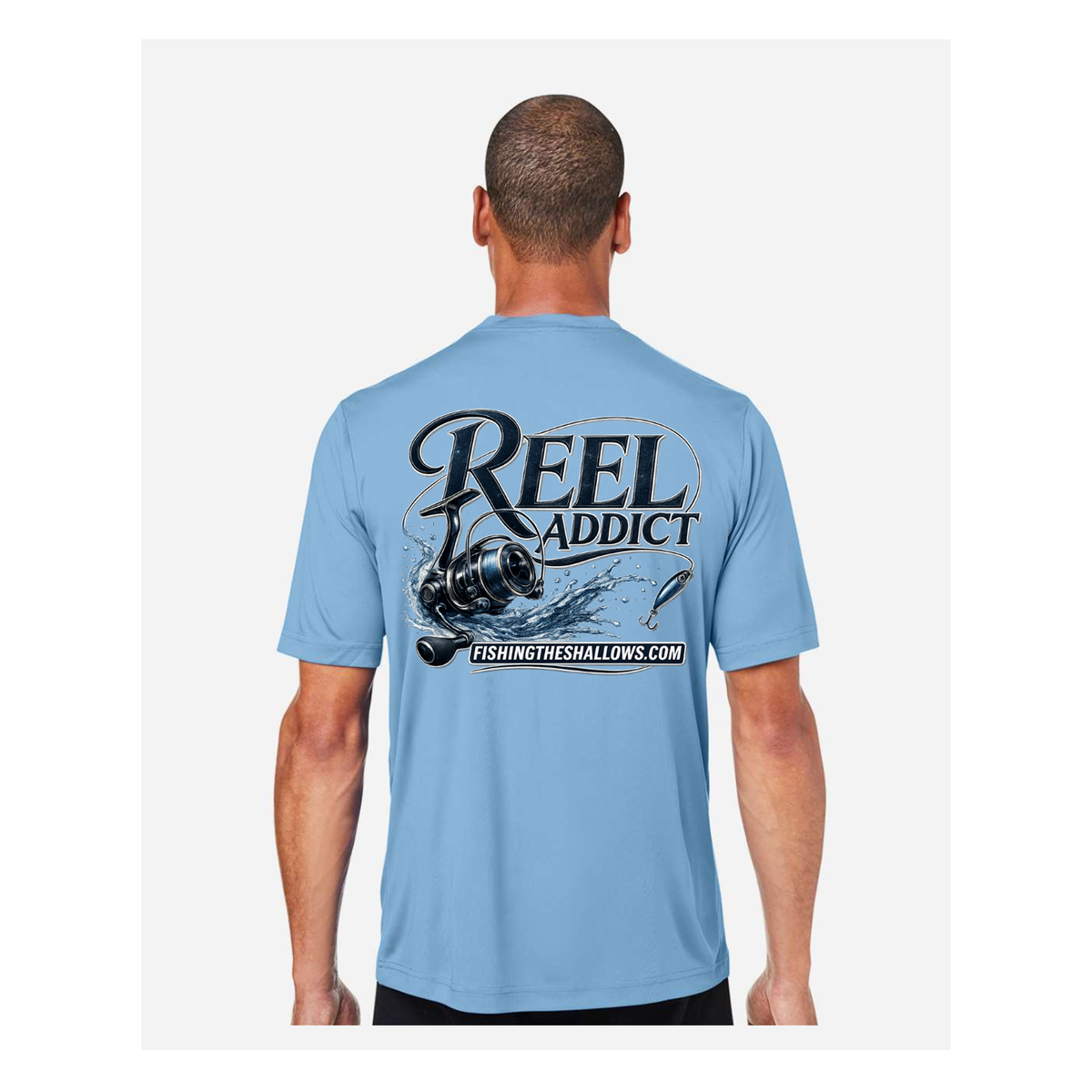 Reel Addict – Men's Short Sleeve - Columbia Blue - Back