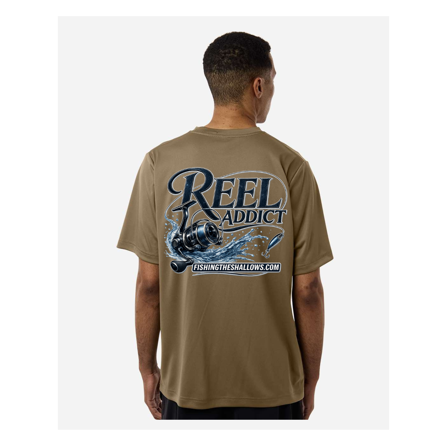 Reel Addict – Men's Short Sleeve - Coyote Brown - Back