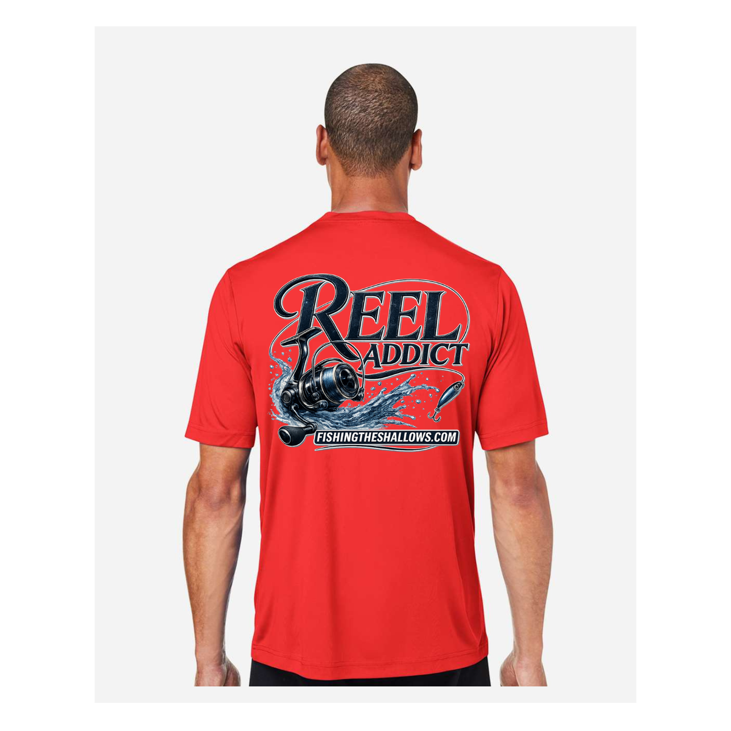 Reel Addict – Men's Short Sleeve - Marina Red - Back