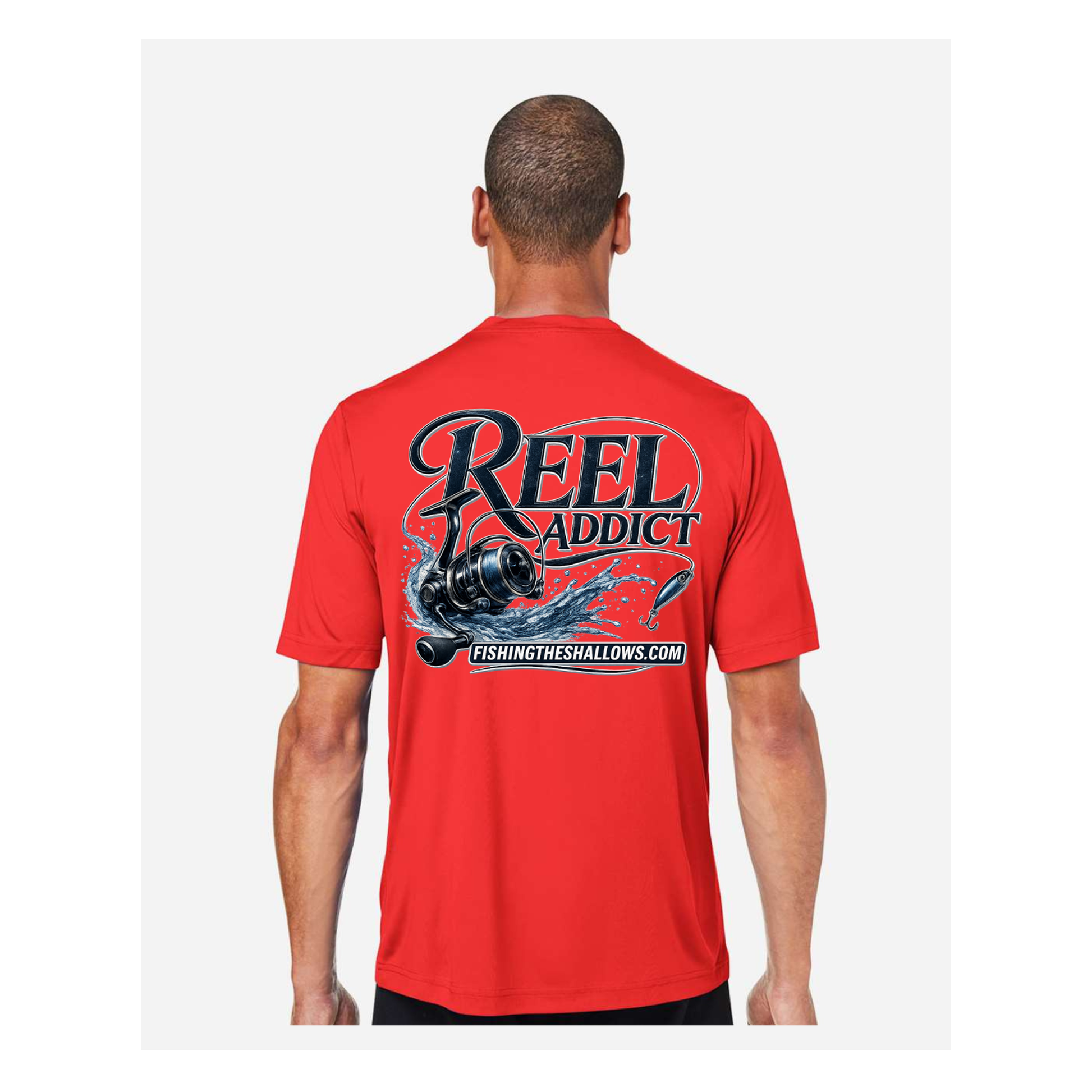 Reel Addict – Men's Short Sleeve - Marina Red - Back