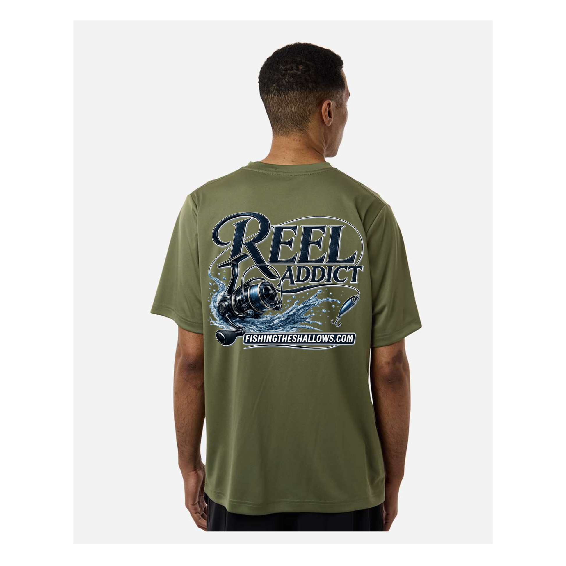 Reel Addict – Men's Short Sleeve - Military Green - Back