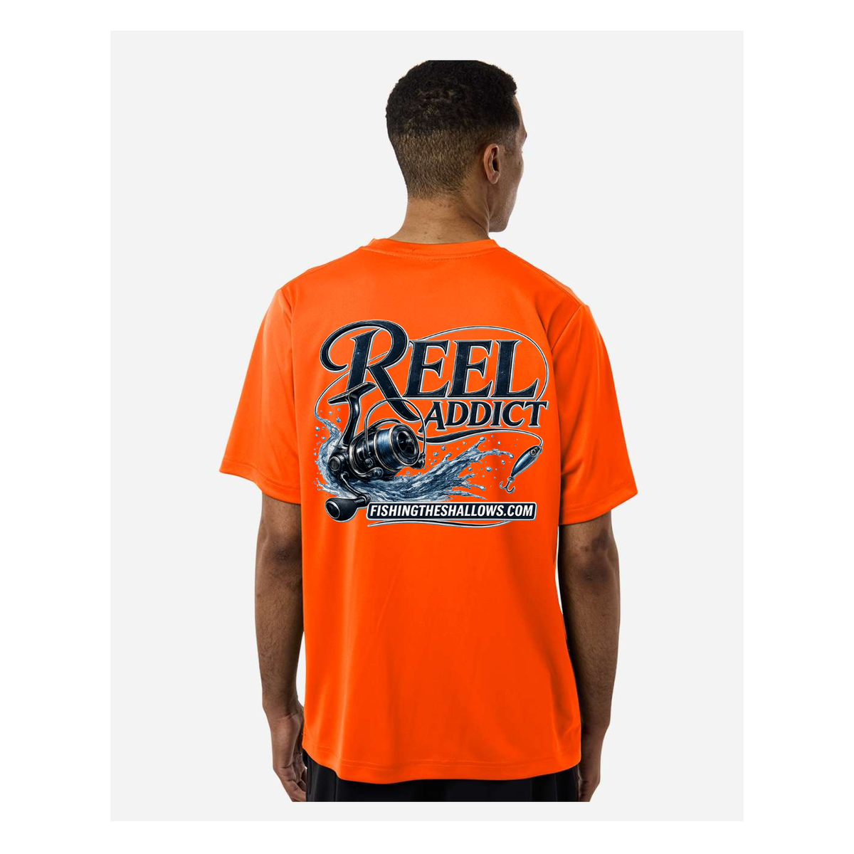 Reel Addict – Men's Short Sleeve - Safety Orange - Back