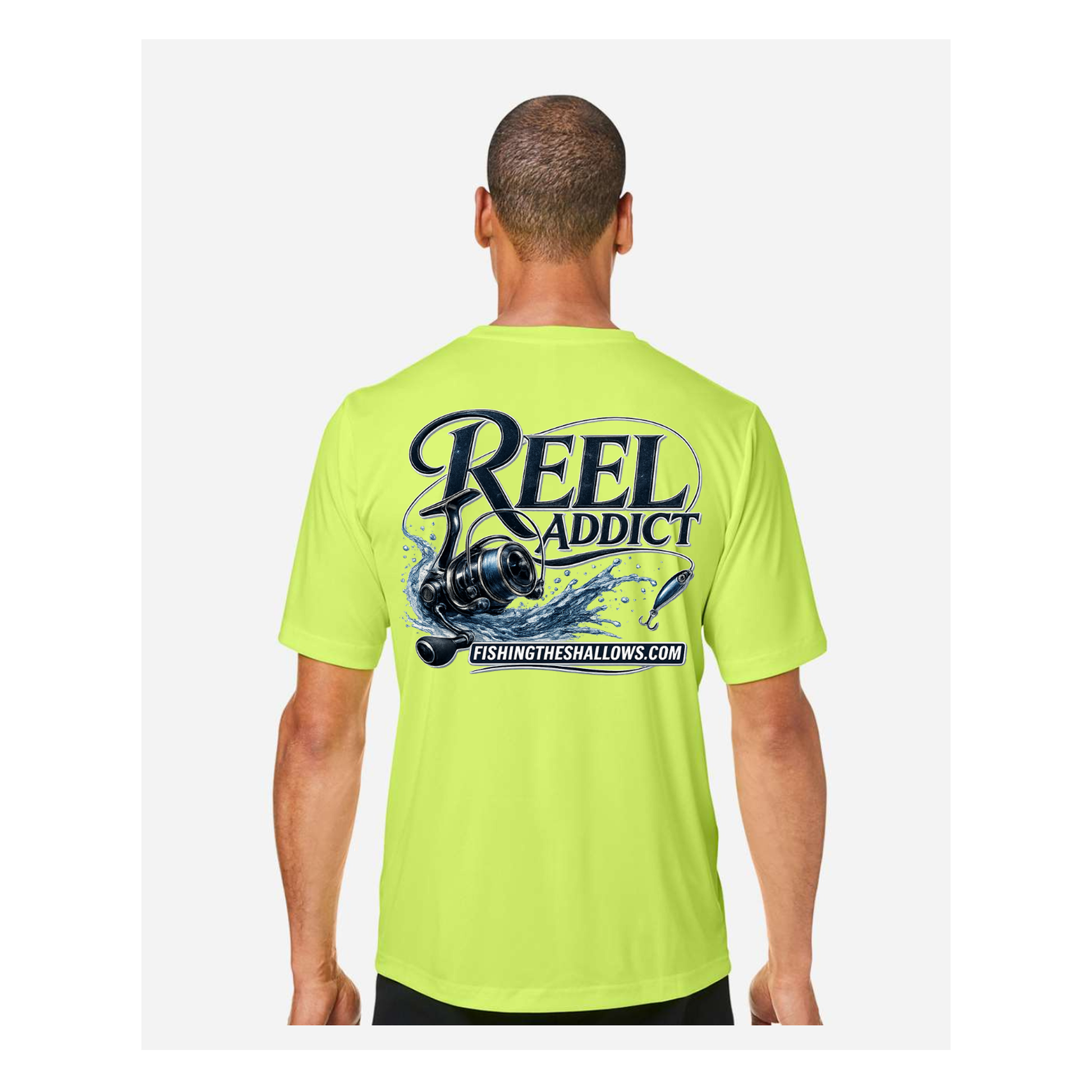 Reel Addict – Men's Short Sleeve - Safety Yellow - Back