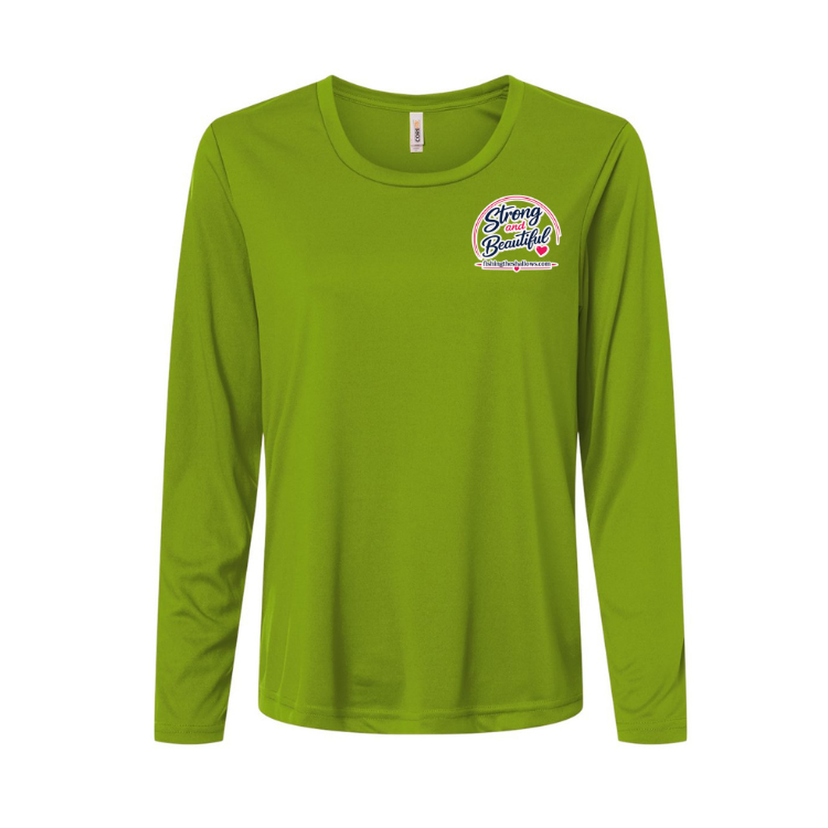 Strong & Beautiful LS in Acid Green, front view - womens long sleeve performance fishing shirt by Fishing The Shallows