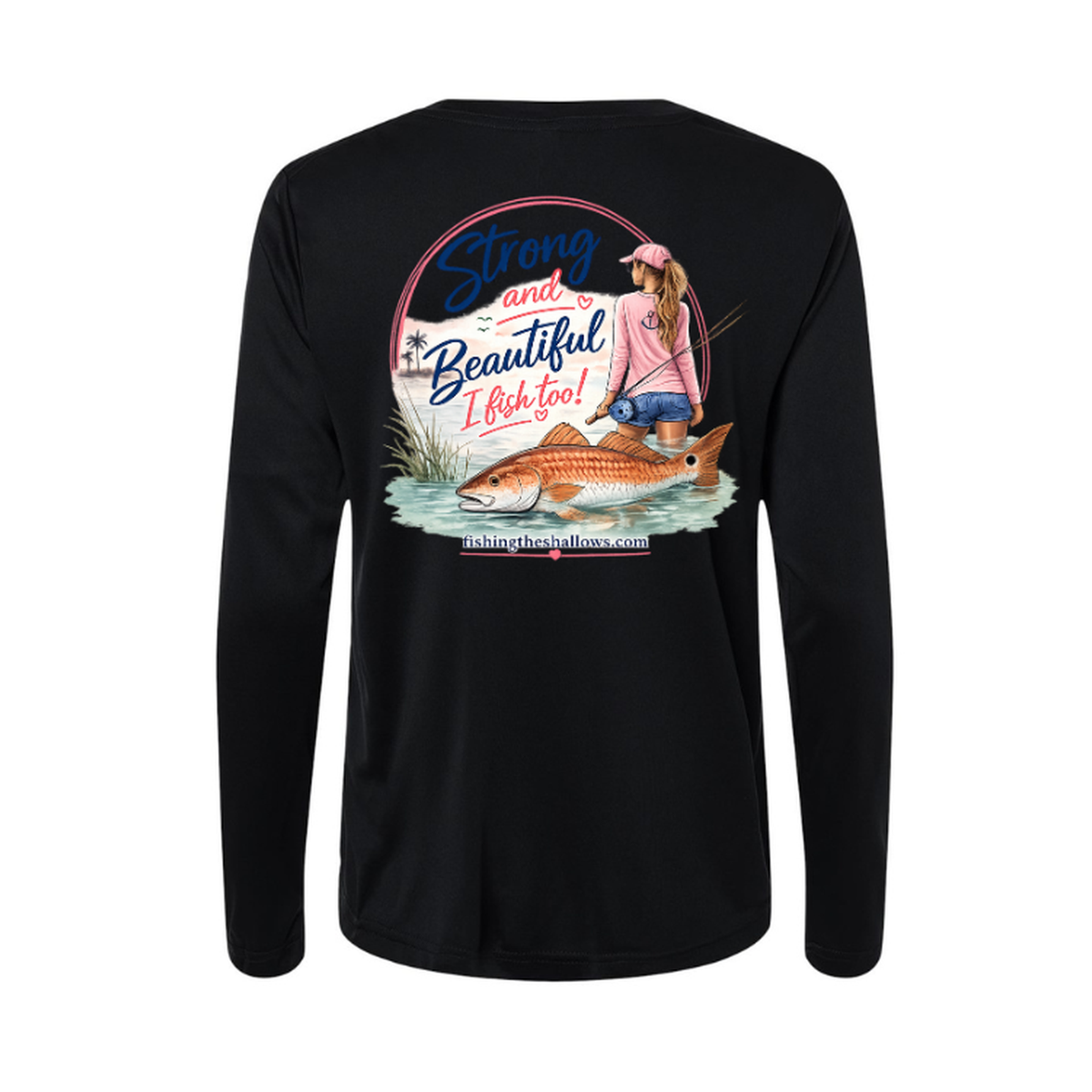 Strong & Beautiful LS in Black, back view - womens long sleeve performance fishing shirt by Fishing The Shallows