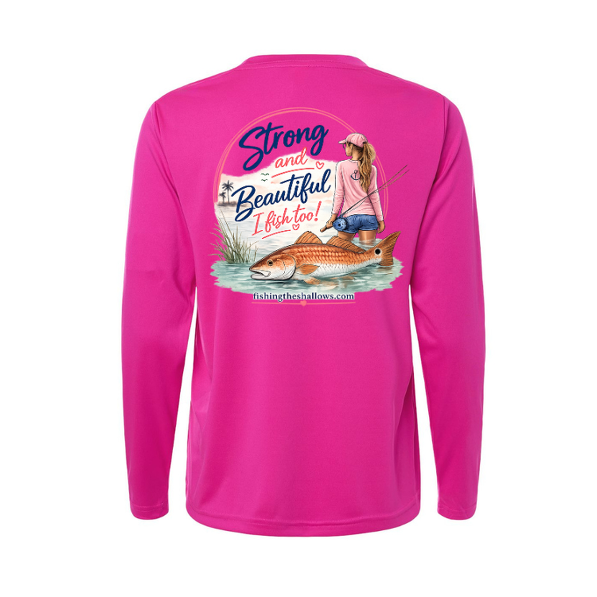 Strong & Beautiful LS in Bright Magenta, back view - womens long sleeve performance fishing shirt by Fishing The Shallows
