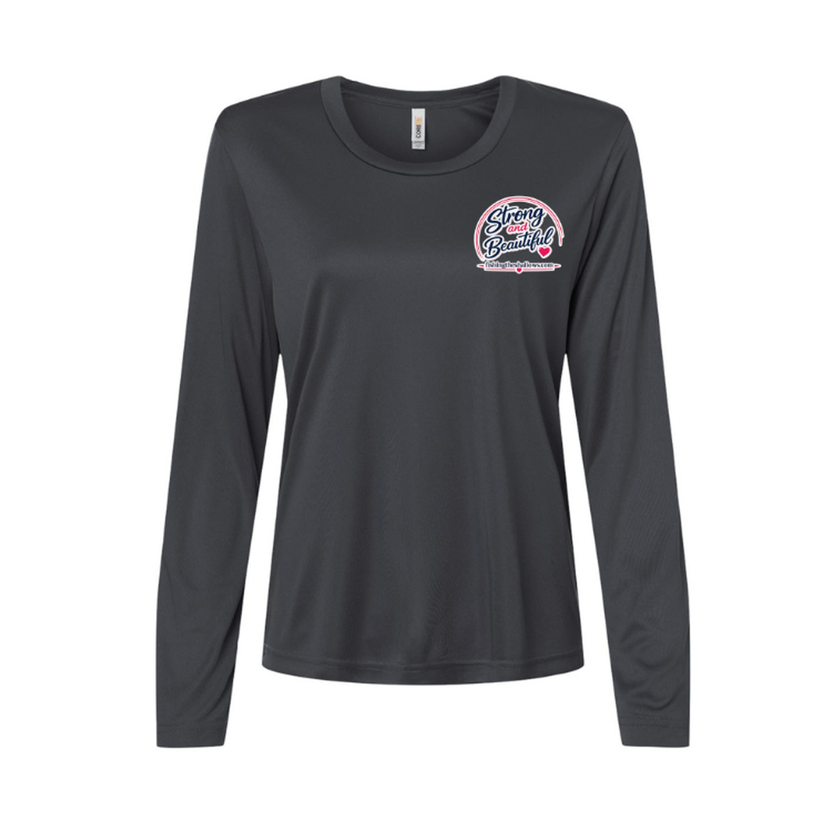 Strong & Beautiful LS in Carbon, front view - womens long sleeve performance fishing shirt by Fishing The Shallows