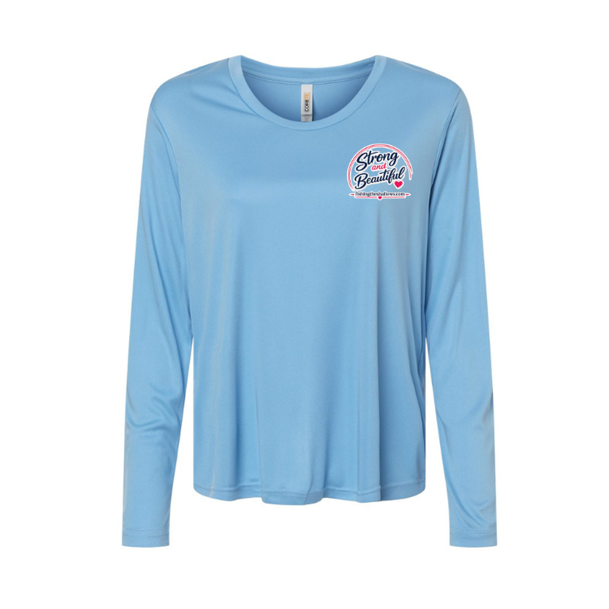 Strong & Beautiful LS in Columbia Blue, front view - womens long sleeve performance fishing shirt by Fishing The Shallows
