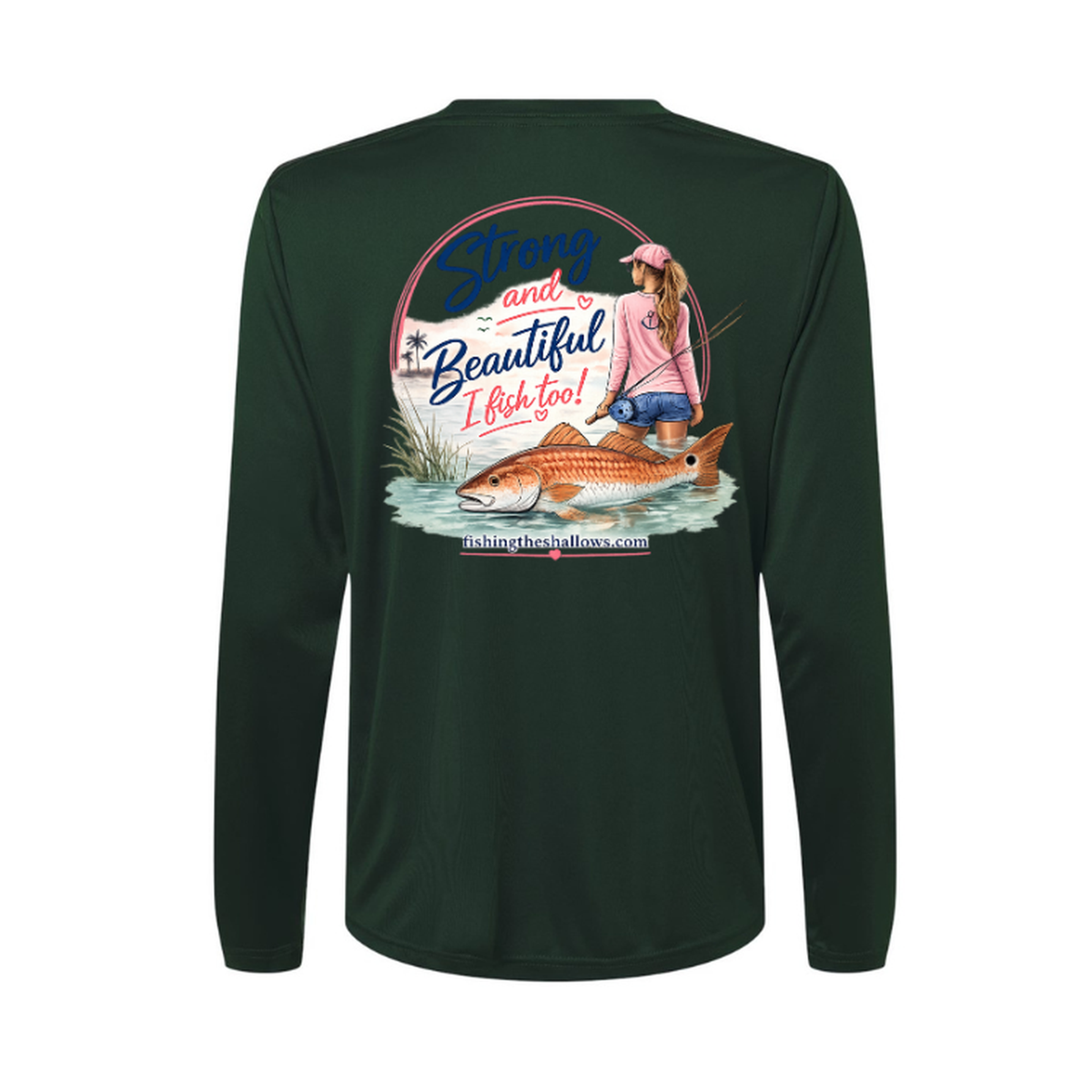 Strong & Beautiful LS in Forest, back view - womens long sleeve performance fishing shirt by Fishing The Shallows