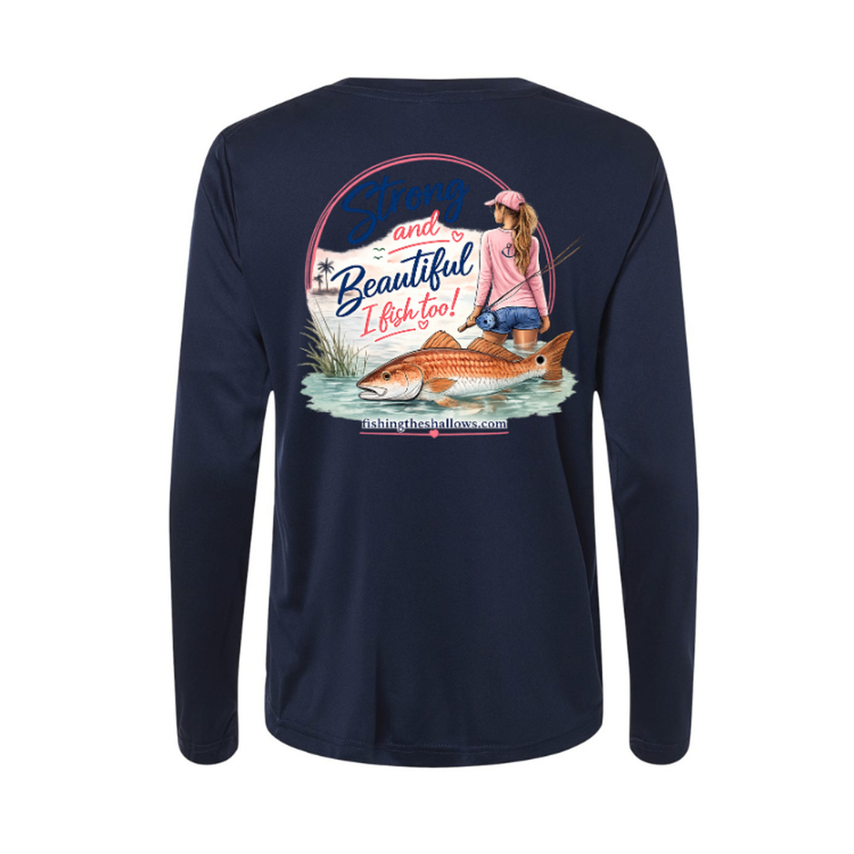 Strong & Beautiful LS in Classic Navy, back view - womens long sleeve performance fishing shirt by Fishing The Shallows