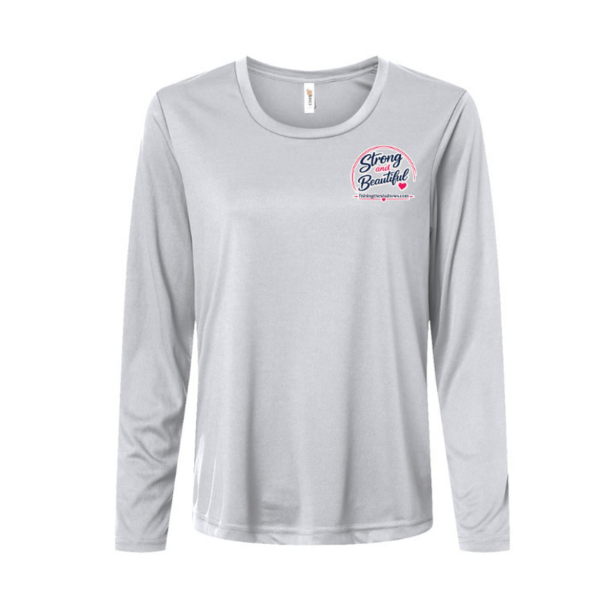 Strong & Beautiful LS in Platinum, front view - womens long sleeve performance fishing shirt by Fishing The Shallows