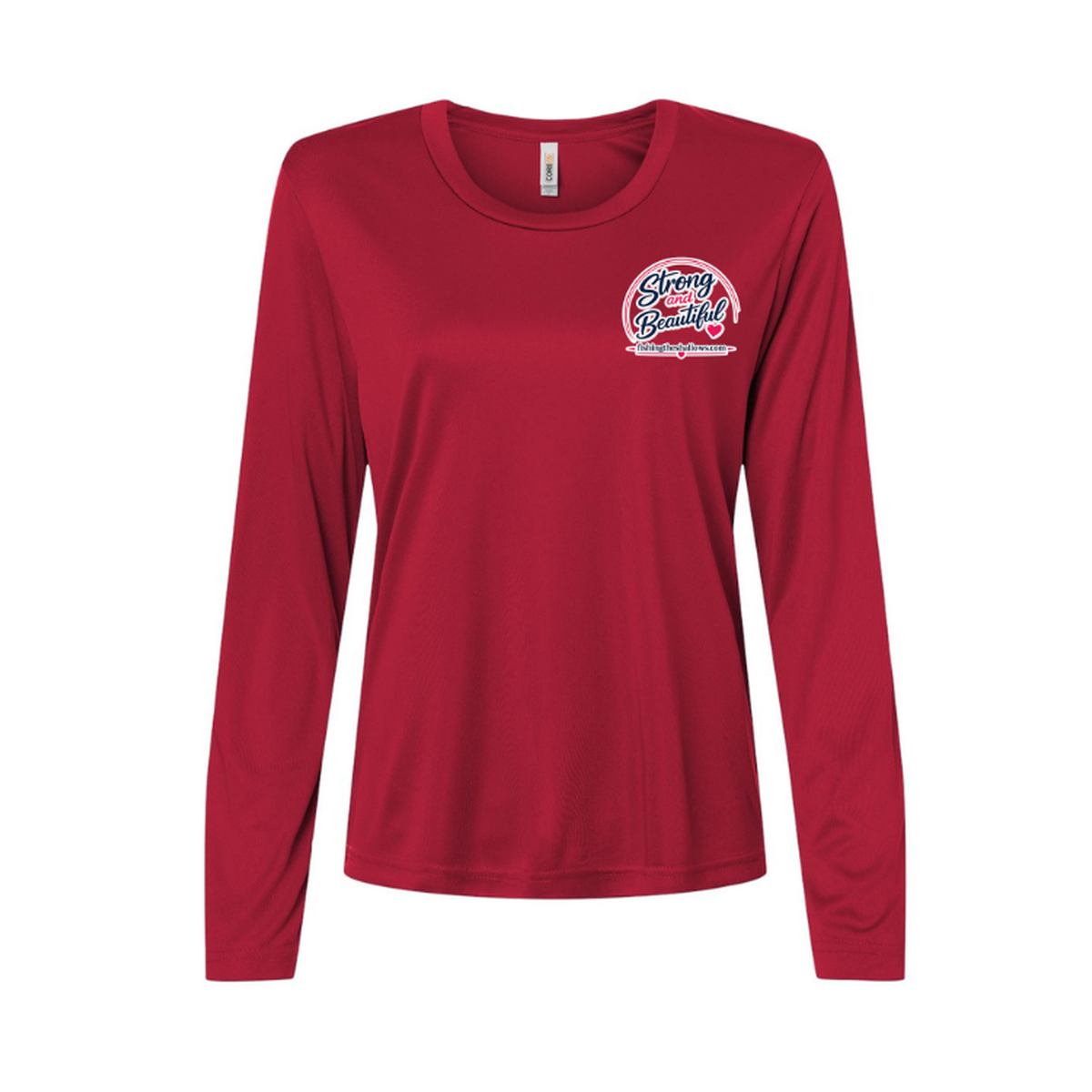 Strong & Beautiful LS in Classic Red, front view - womens long sleeve performance fishing shirt by Fishing The Shallows