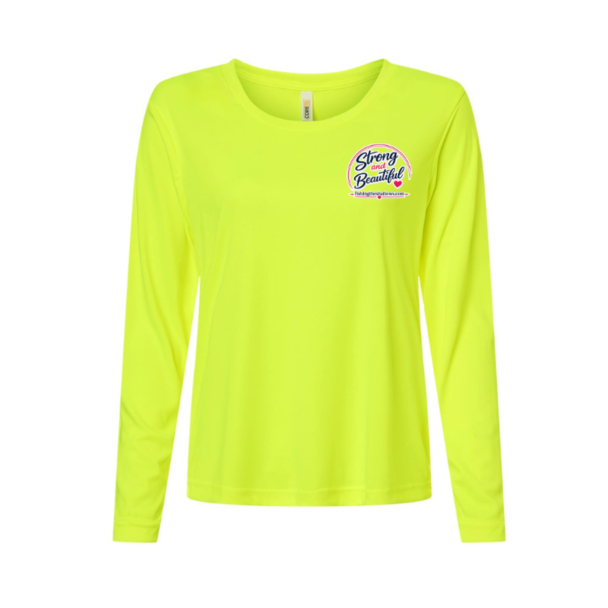 Strong & Beautiful LS in Safety Yellow, front view - womens long sleeve performance fishing shirt by Fishing The Shallows