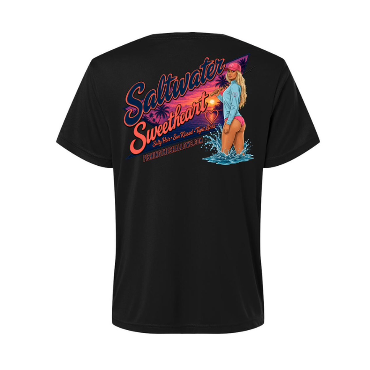 Saltwater Sweetheart SS in Black, back view - womens short sleeve performance fishing shirt by Fishing The Shallows
