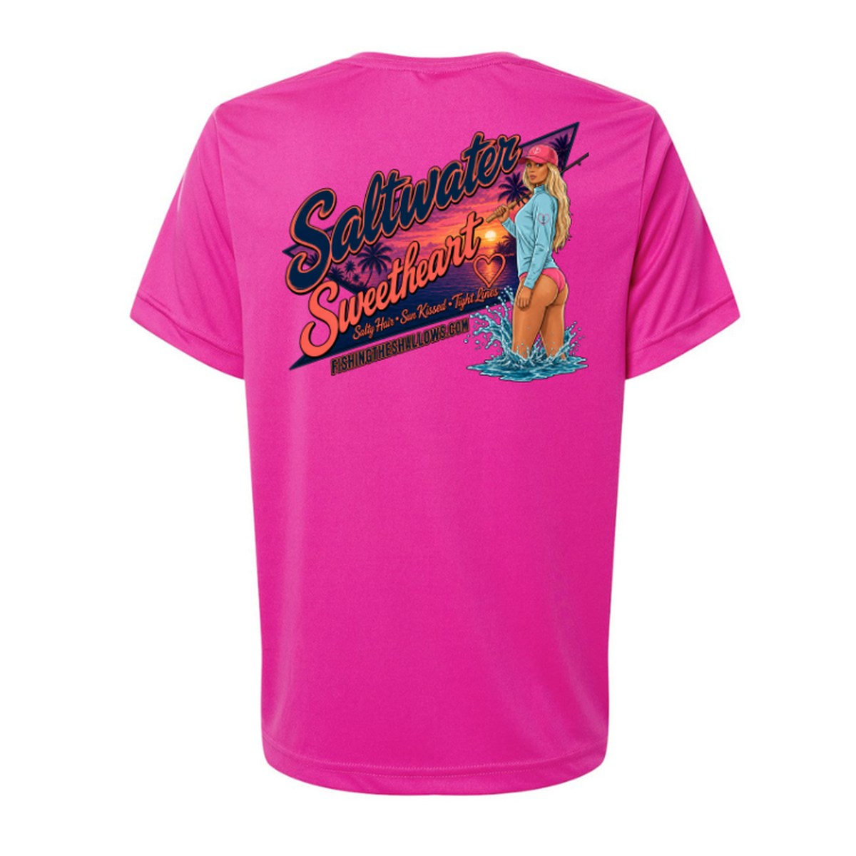 Saltwater Sweetheart SS in Bright Magenta, back view - womens short sleeve performance fishing shirt by Fishing The Shallows