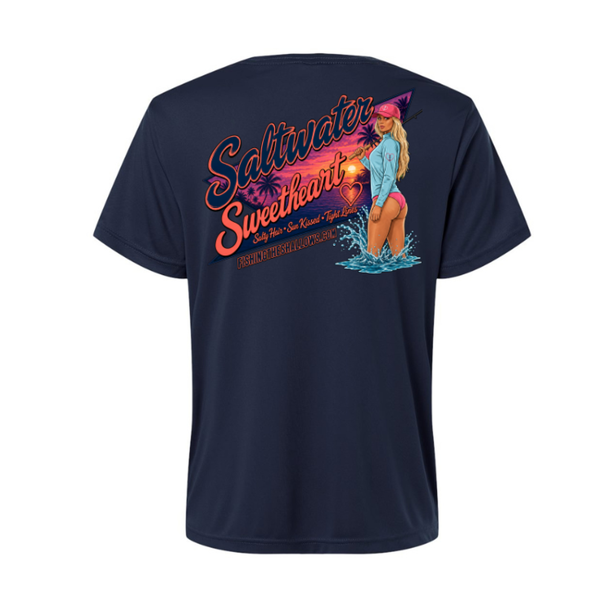 Saltwater Sweetheart SS in Classic Navy, back view - womens short sleeve performance fishing shirt by Fishing The Shallows